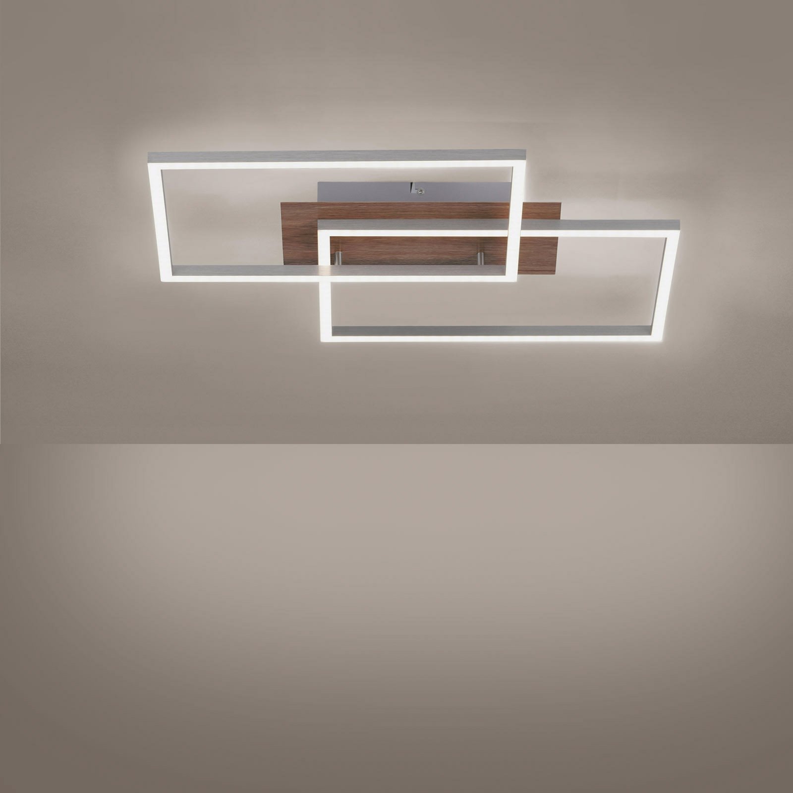 LED-Deckenleuchte Iven, dim, stahl/holz, 50,4x42cm
