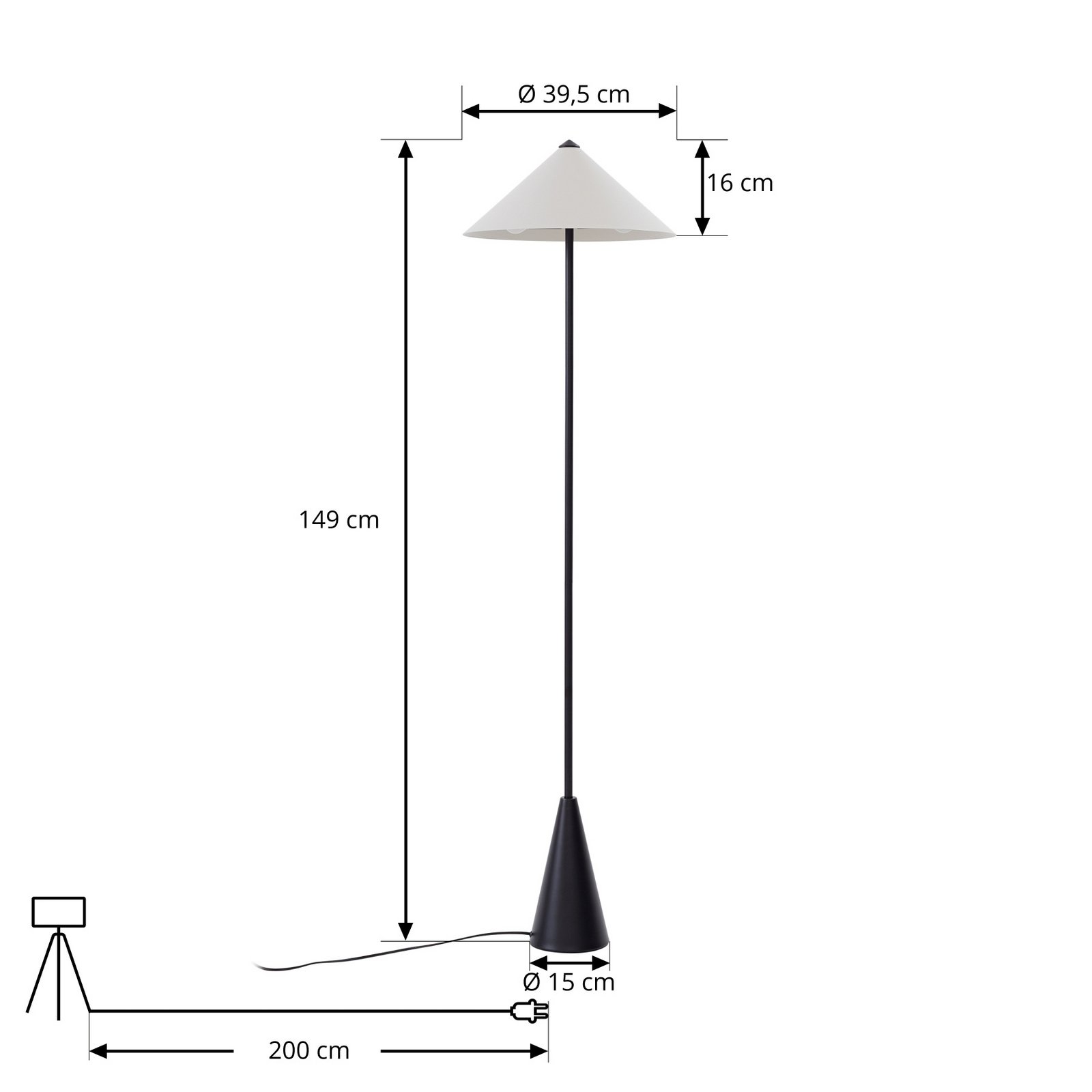 Lindby põrandalamp Norvik, kõrgus 150 cm, must/hall, metall