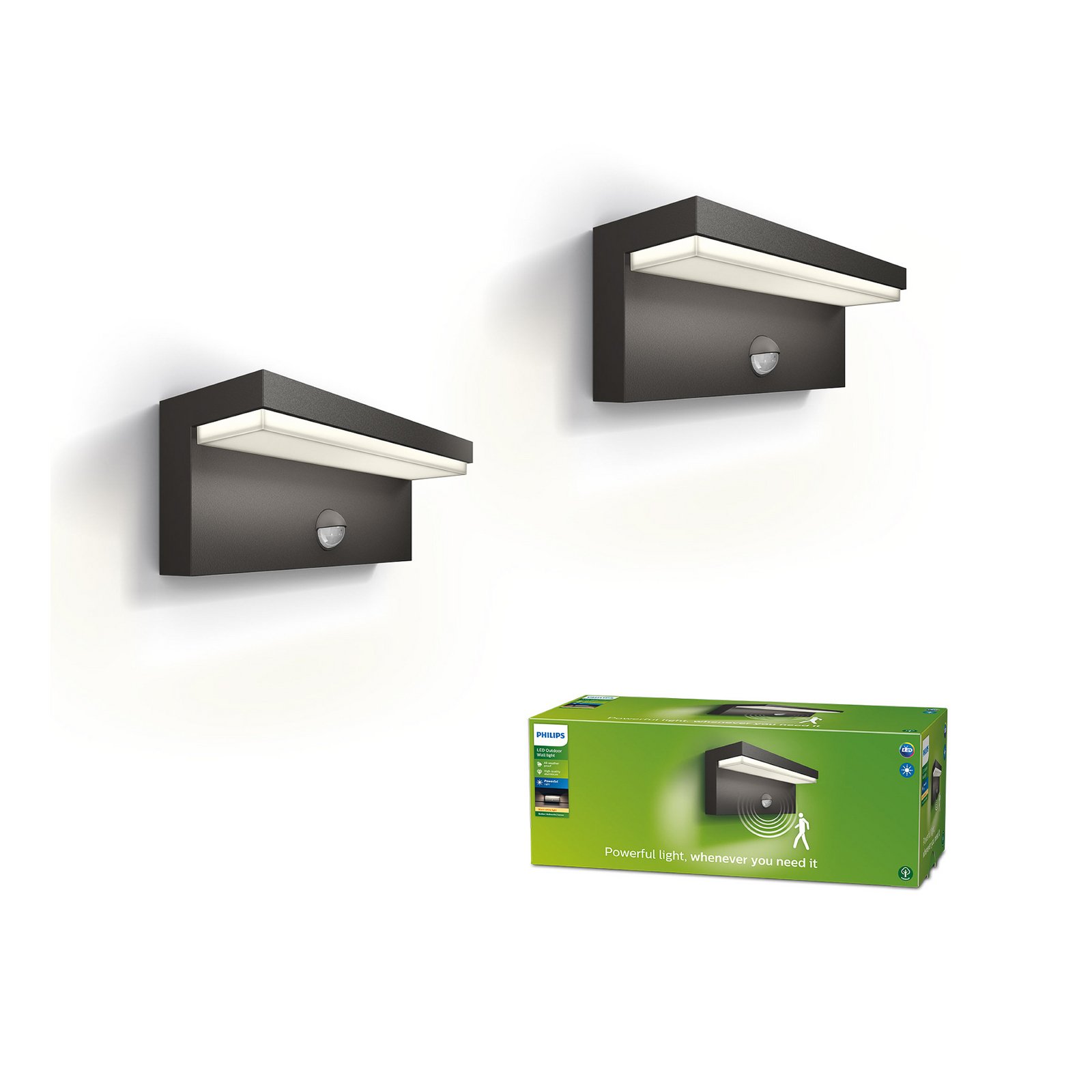 Philips LED лампа за външна стена Bustan, 2 броя, сензор, 2700K