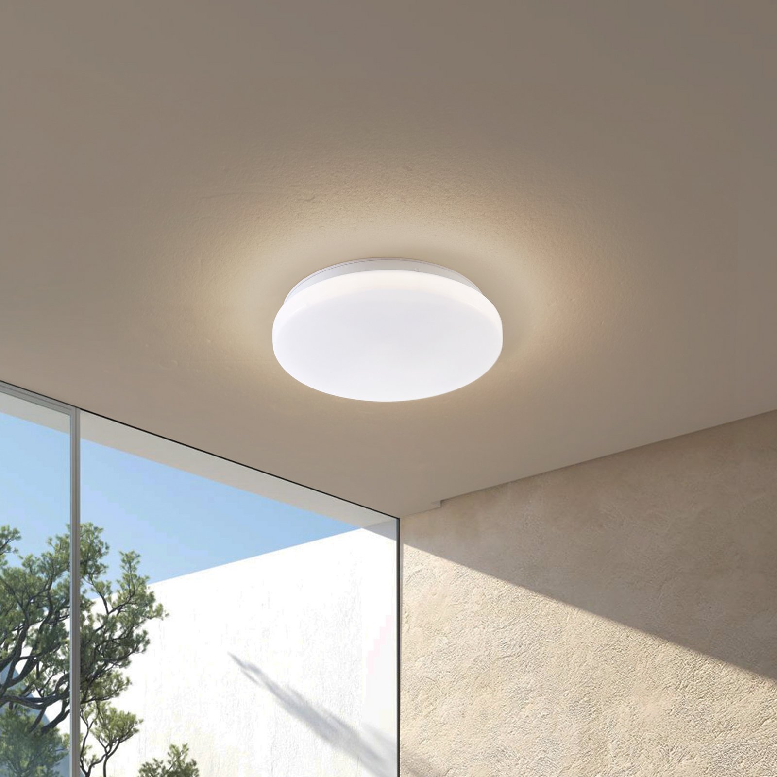 Lindby LED luz de teto exterior Kirkola, 3000 K, Ø 26 cm, branco