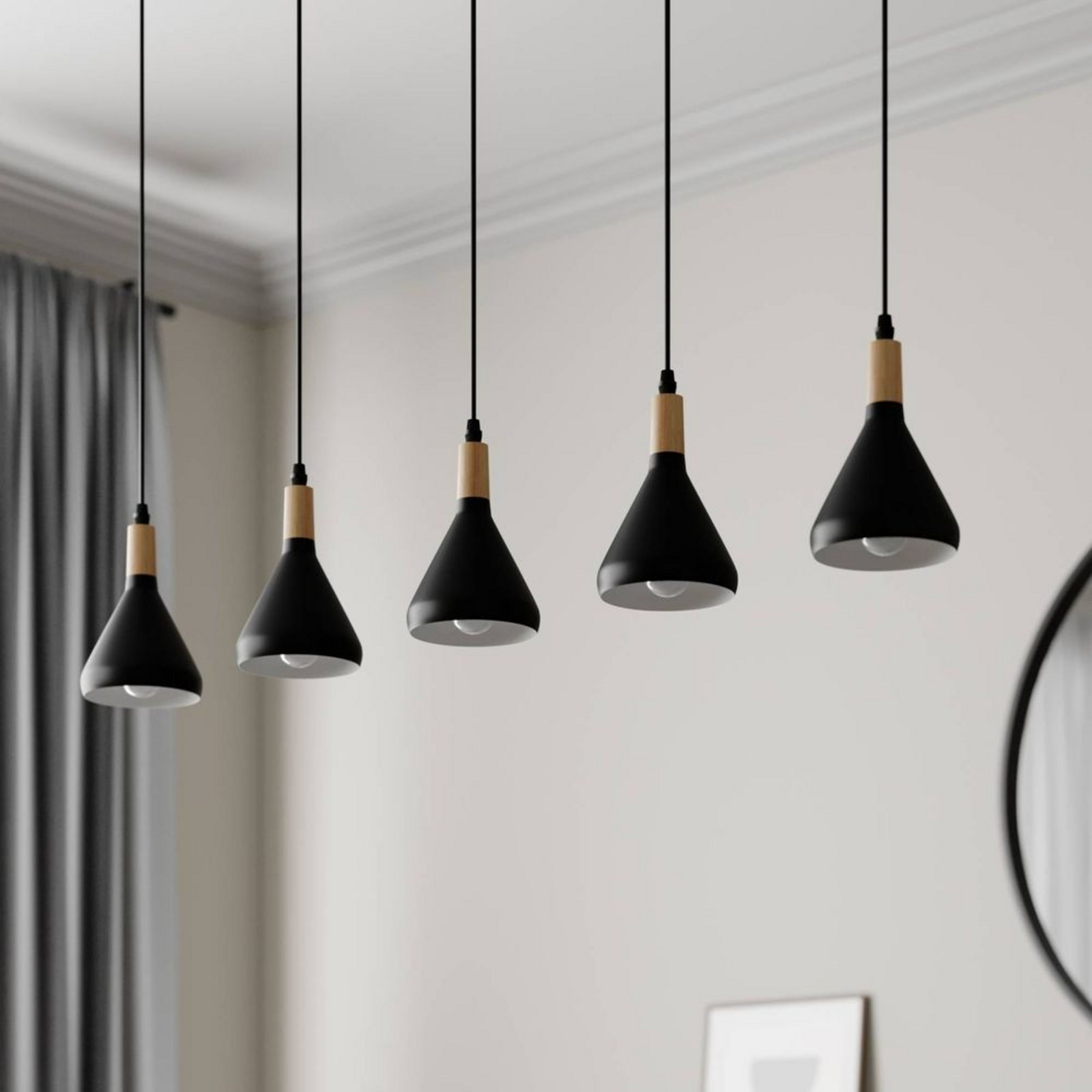 Arina Lustră Pendul Black/Wood - Lindby