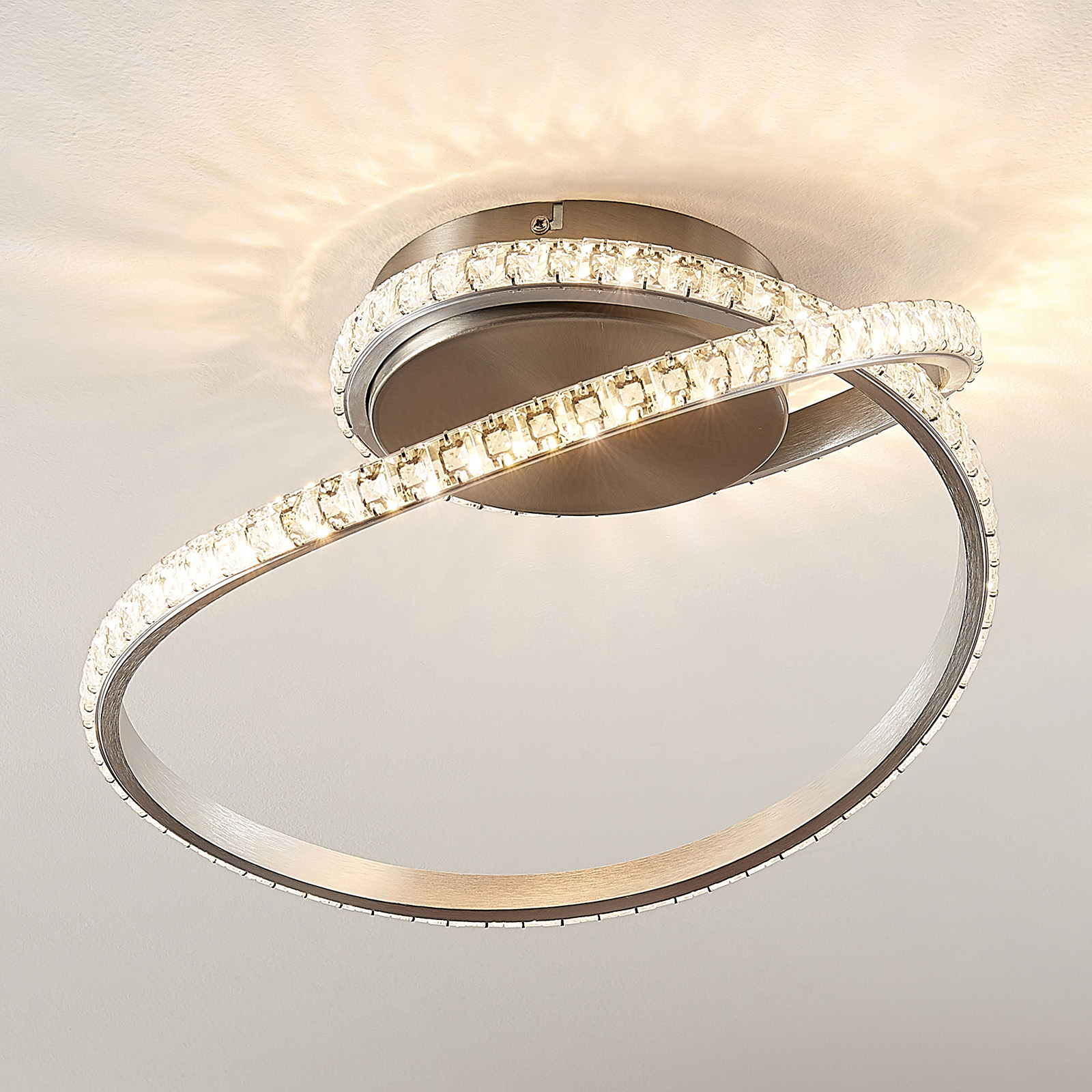Lindby Criostal LED ceiling light with RGB change, for Living / Dining Room, brushed aluminium, plastic, 19 W, energy efficiency: A+, L: 45 cm, W: 38 cm, H: 18 cm