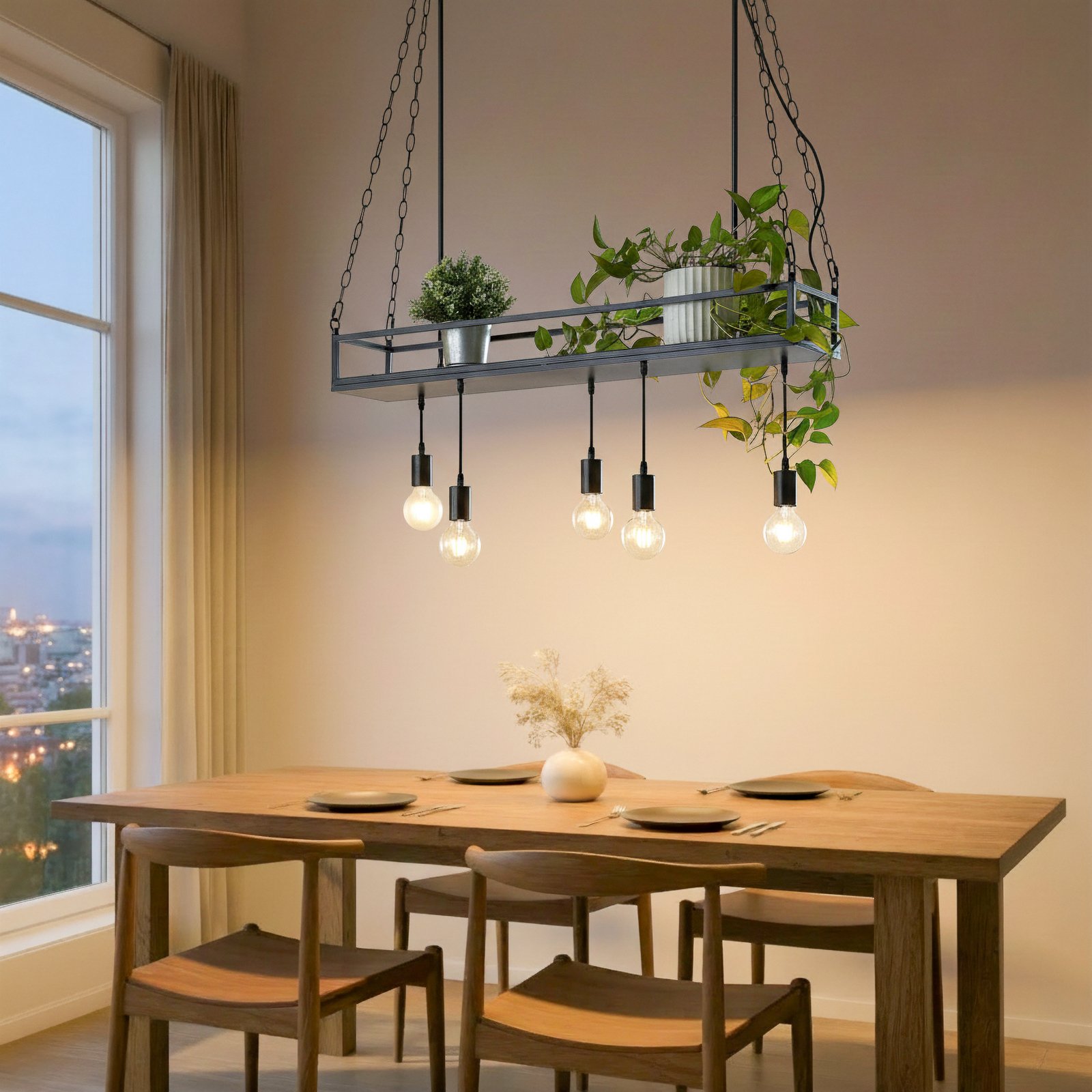 Lindby suspension Kirista, 5 lampes, noir, métal, 100cm