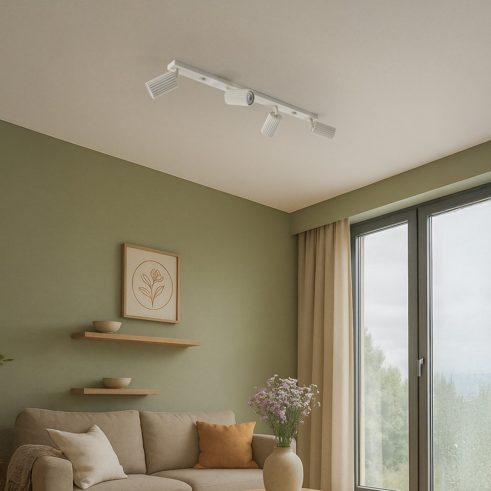 Carbon plafondspot, beige, lengte 81 cm, aluminium, 4-lamps.