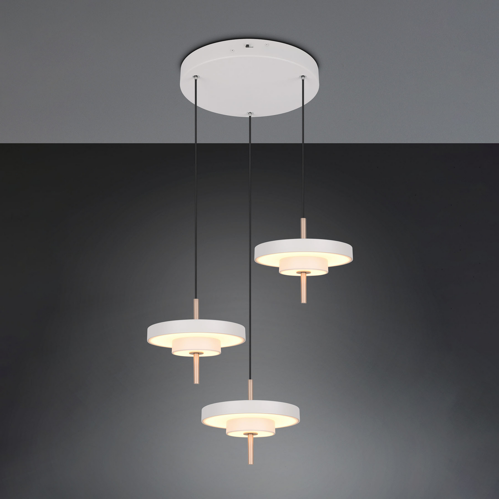 LED hanglamp Keaton, lichtgrijs, Ø 45 cm, metaal, CCT 3-lamps LED hanglamp Keaton, lichtgrijs, Ø 45 cm, metaal, CCT 3-lamps