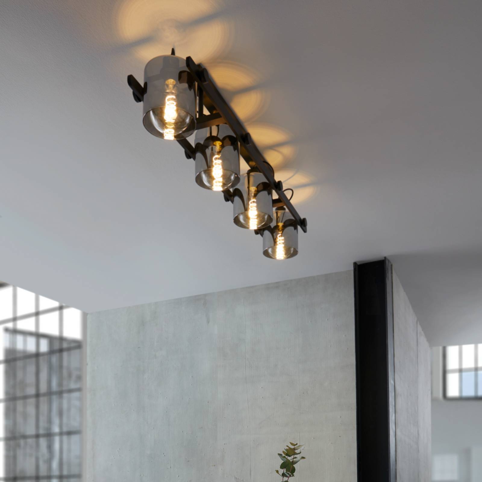 Deckenleuchte Hornwood 2, Länge 111 cm, schwarz, 4-flg. günstig online kaufen