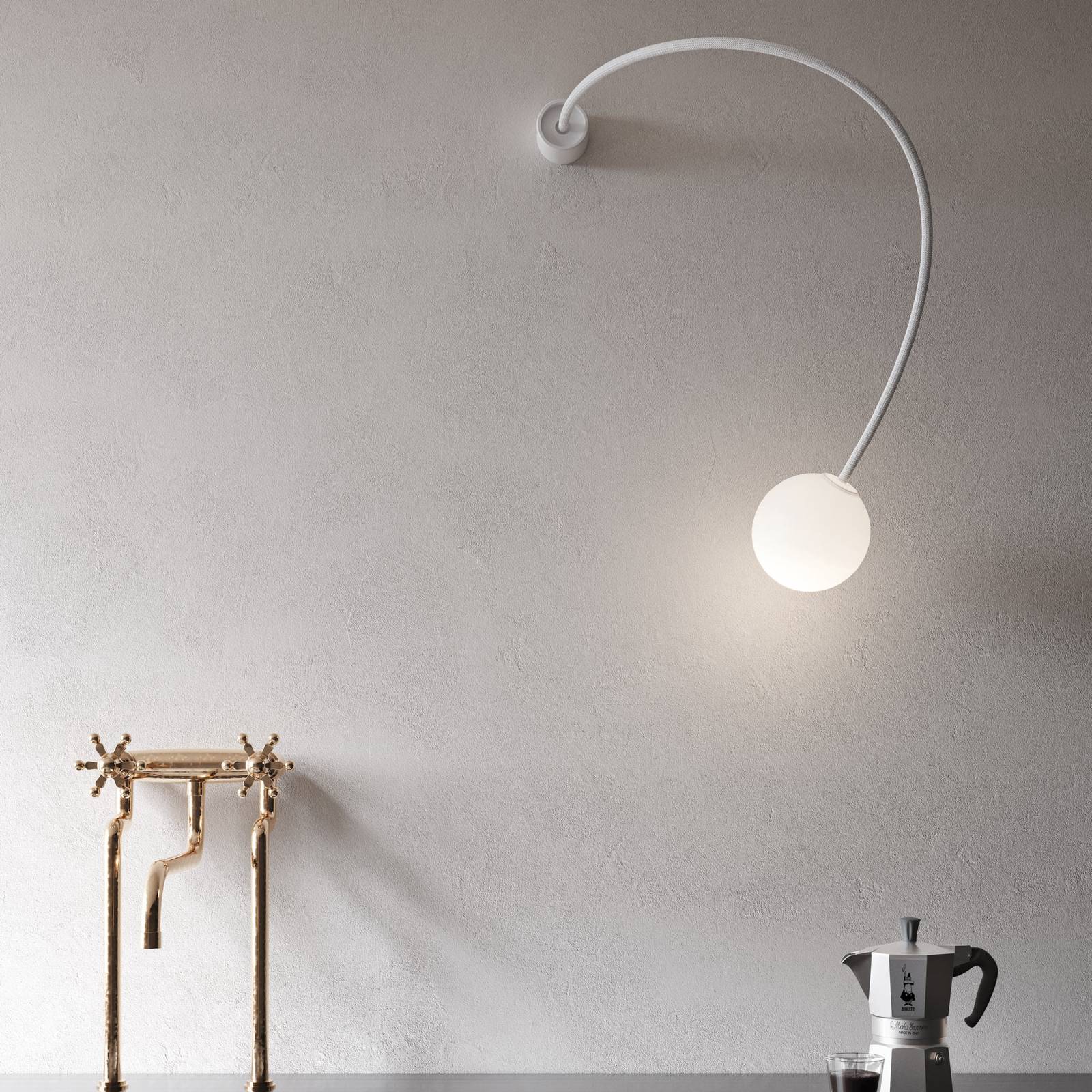 Karman Wandlampe Moony, weiß, Ø 15 cm, Ausladung 100 cm Glas günstig online kaufen