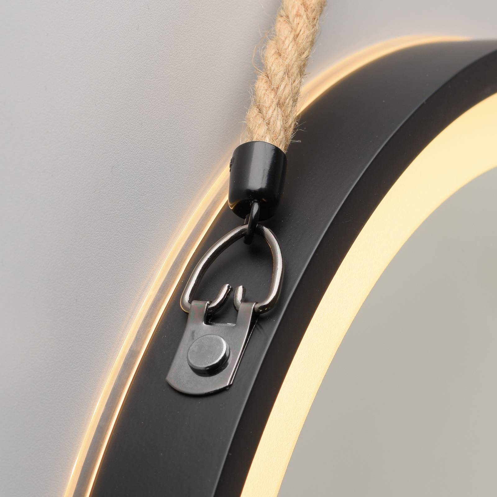 Lustro ścienne LED VIDRO, czarne, Ø 40 cm, powerbank, wiszące
