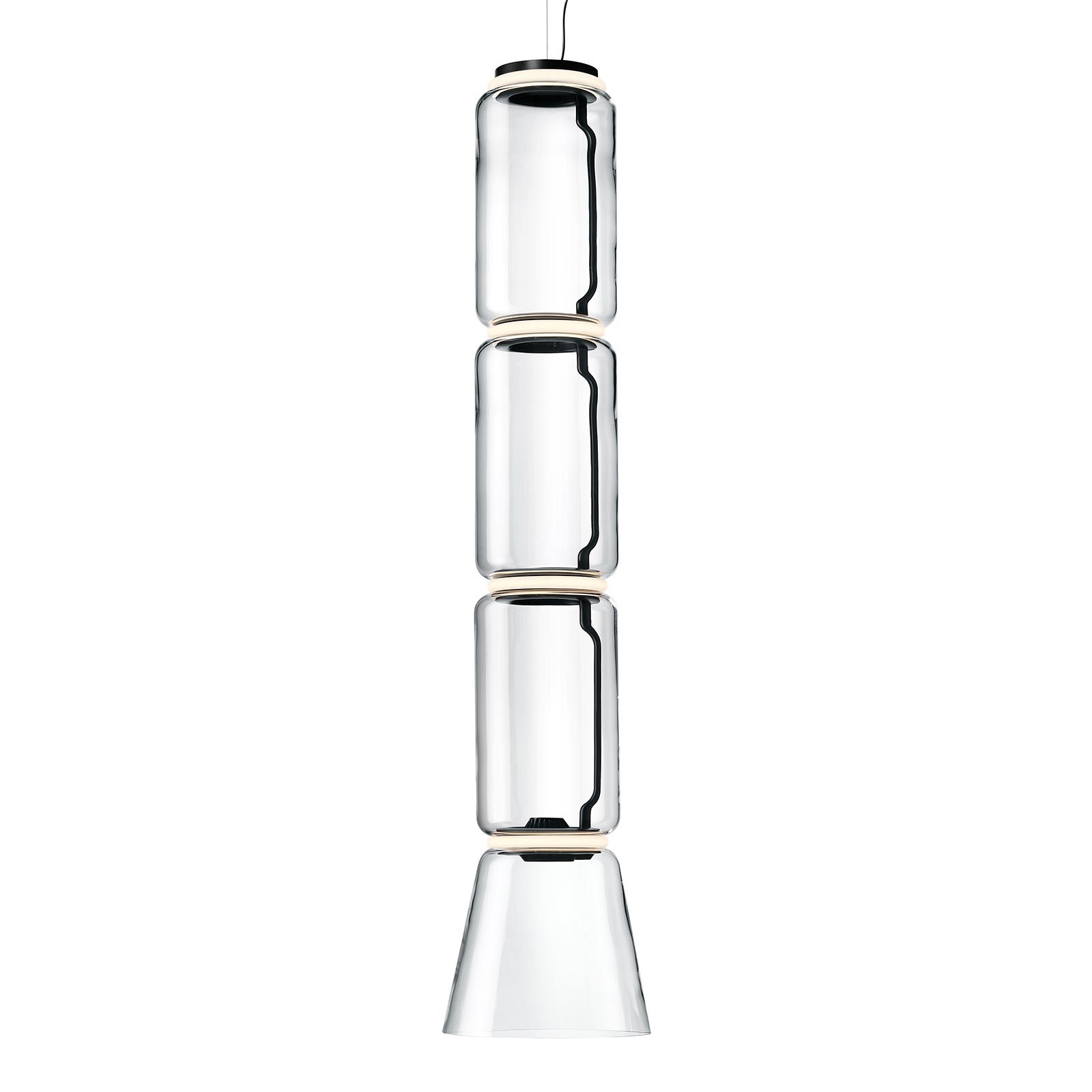 Flos FLOS Noctambule hanging lamp 3 low cylinders, cone, for Living / Dining Room, glass, aluminium, 54 W, energy efficiency: A+, H: 172 cm