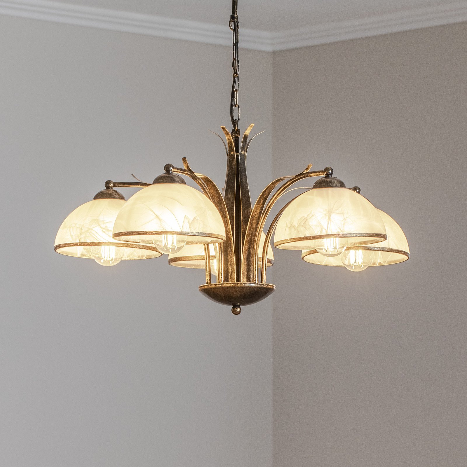 Luminex Candelabru Korfu 5 becuri Ø 68 cm auriu antic - Camera de zi / sufragerie - Antichitate - auriu antic culoarea alabastrului - Metal