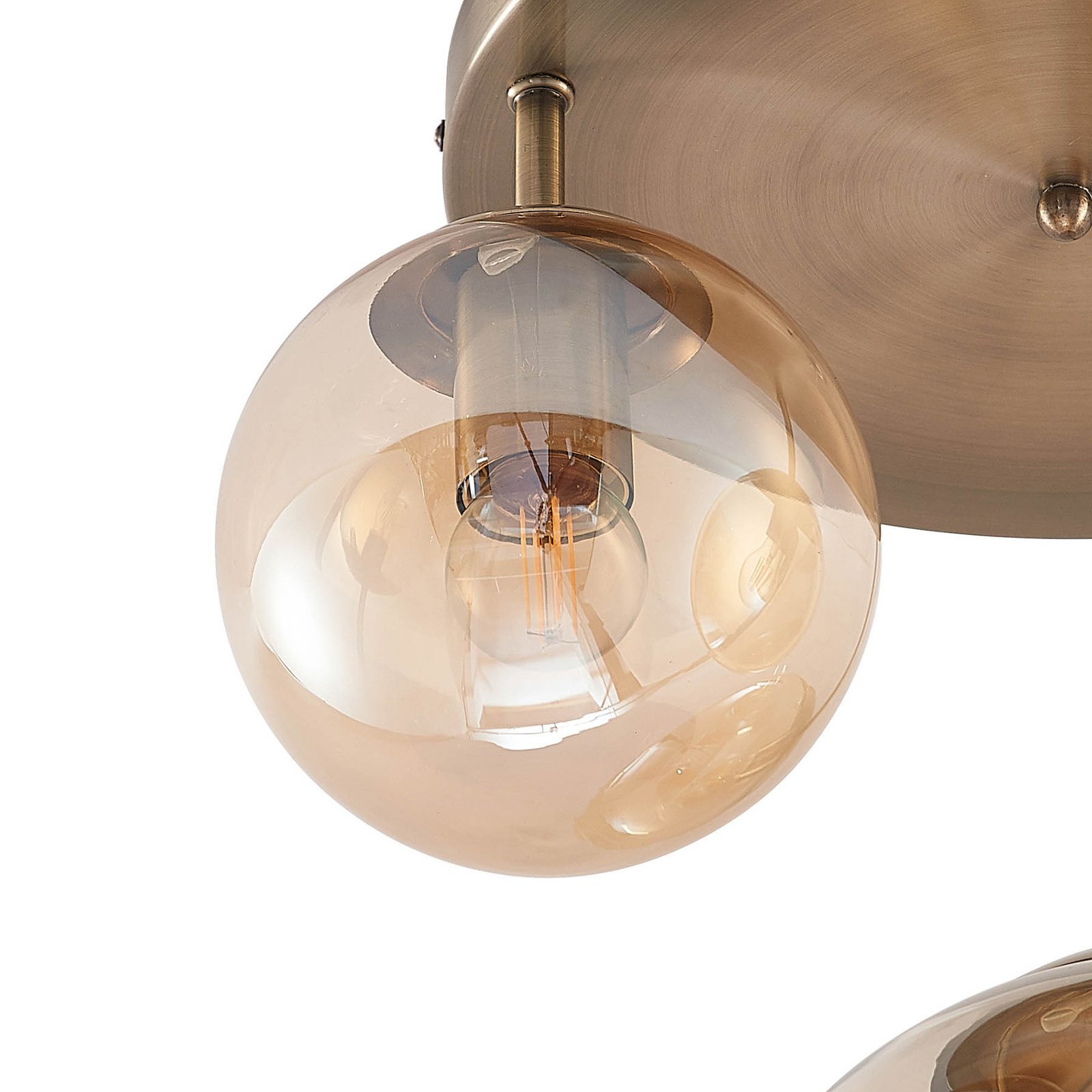 Lindby Teeja plafondlamp, 3 glasbollen, amber