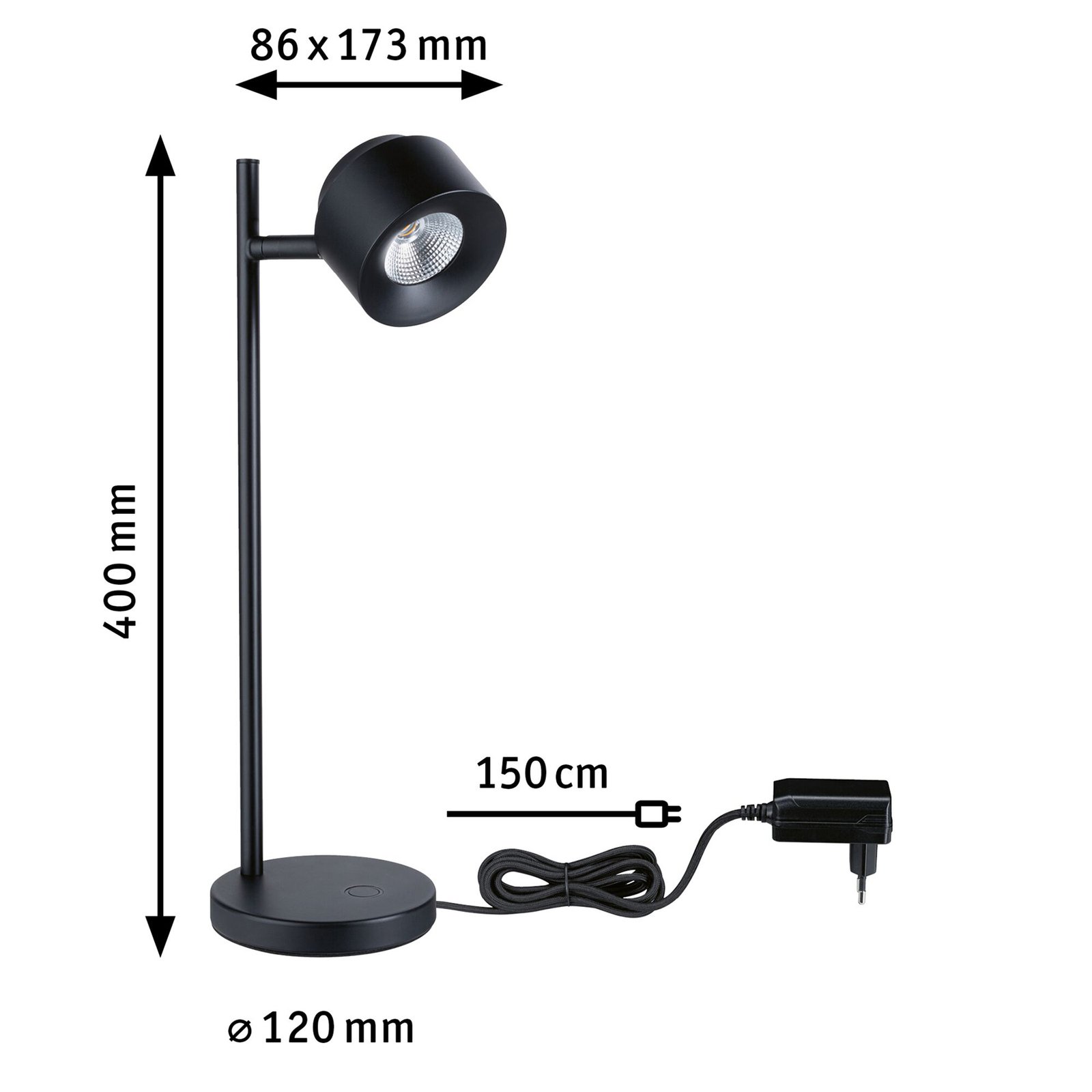 Puric Pane Tafellamp L 3-step Zwart - Paulmann