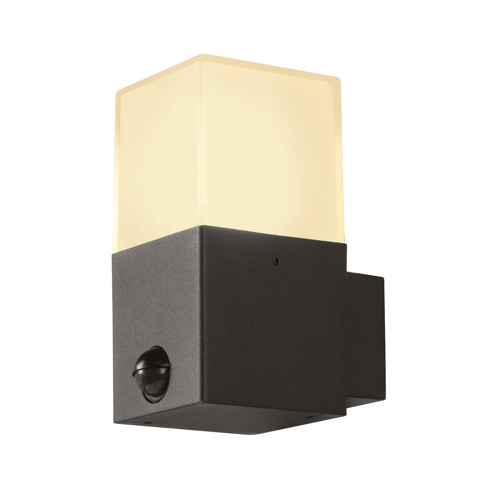 SLV Grafit outdoor wall light, angular, sensor, aluminium, acrylic, E27, 11 W, W: 8.5 cm, H: 17 cm