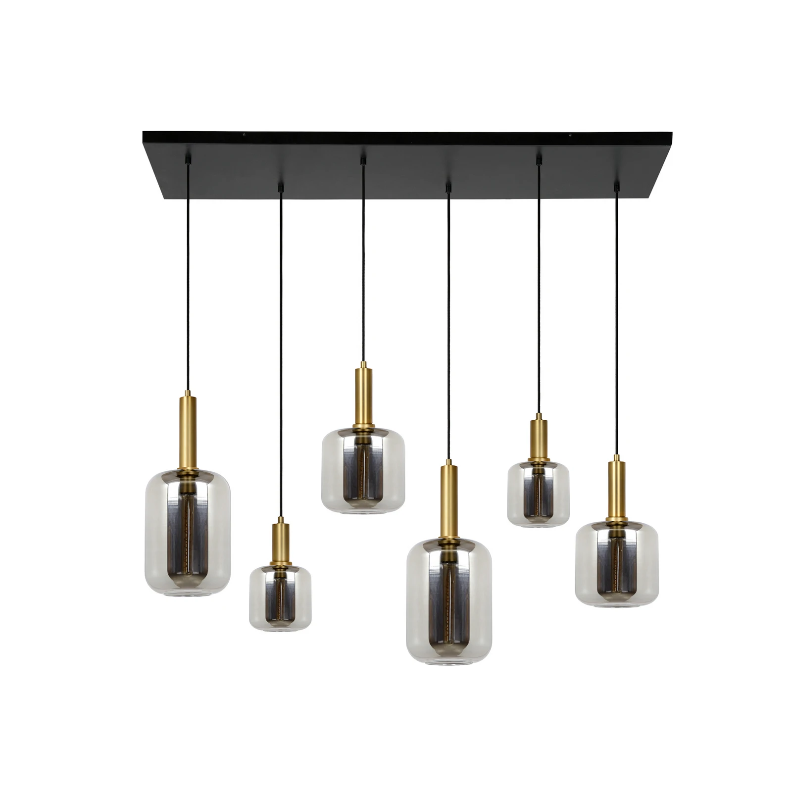 Joanet lámpara colgante, gris ahumado/negro, cristal, 132 cm de largo