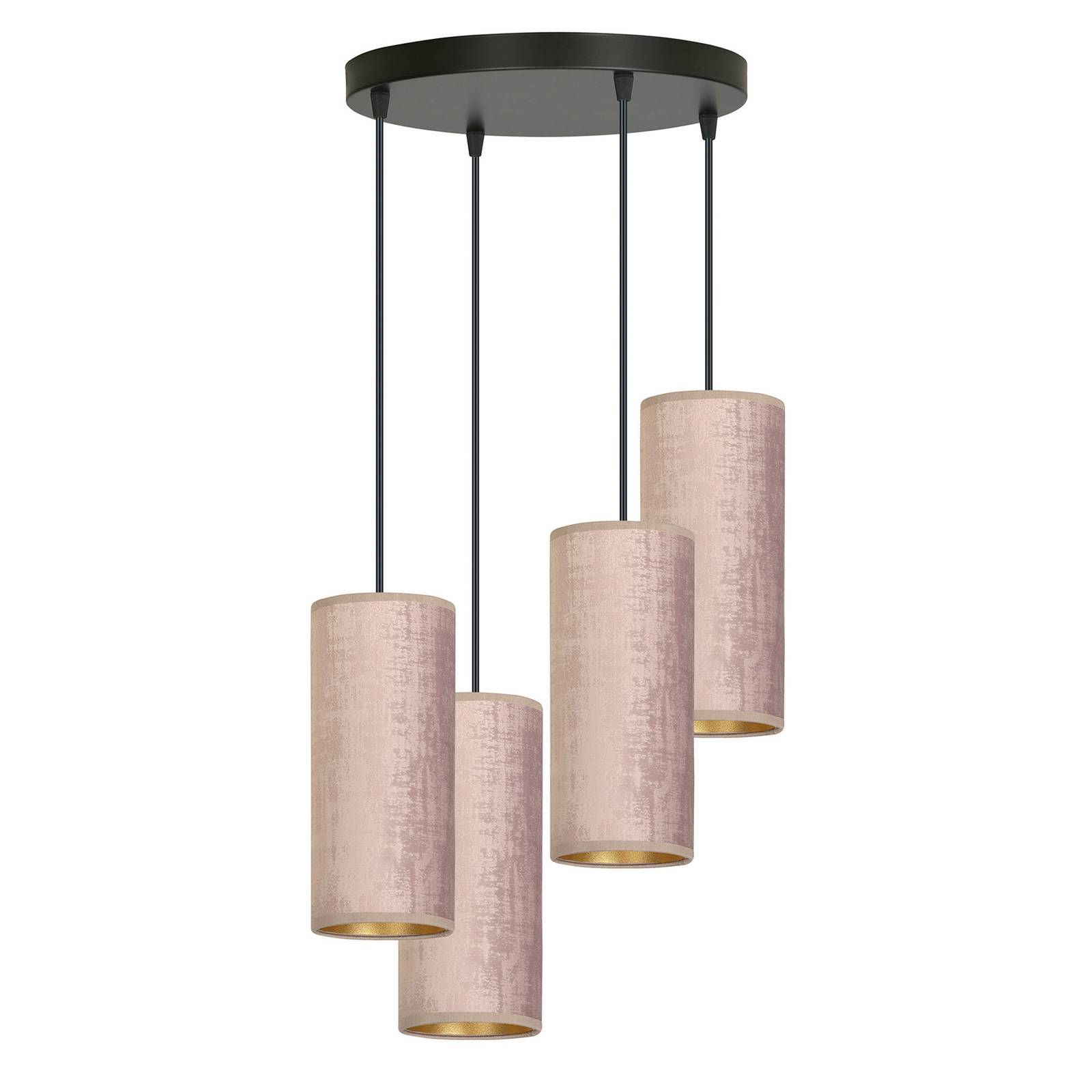 Suspension Joni tissu ronde 4 lampes rosé doré