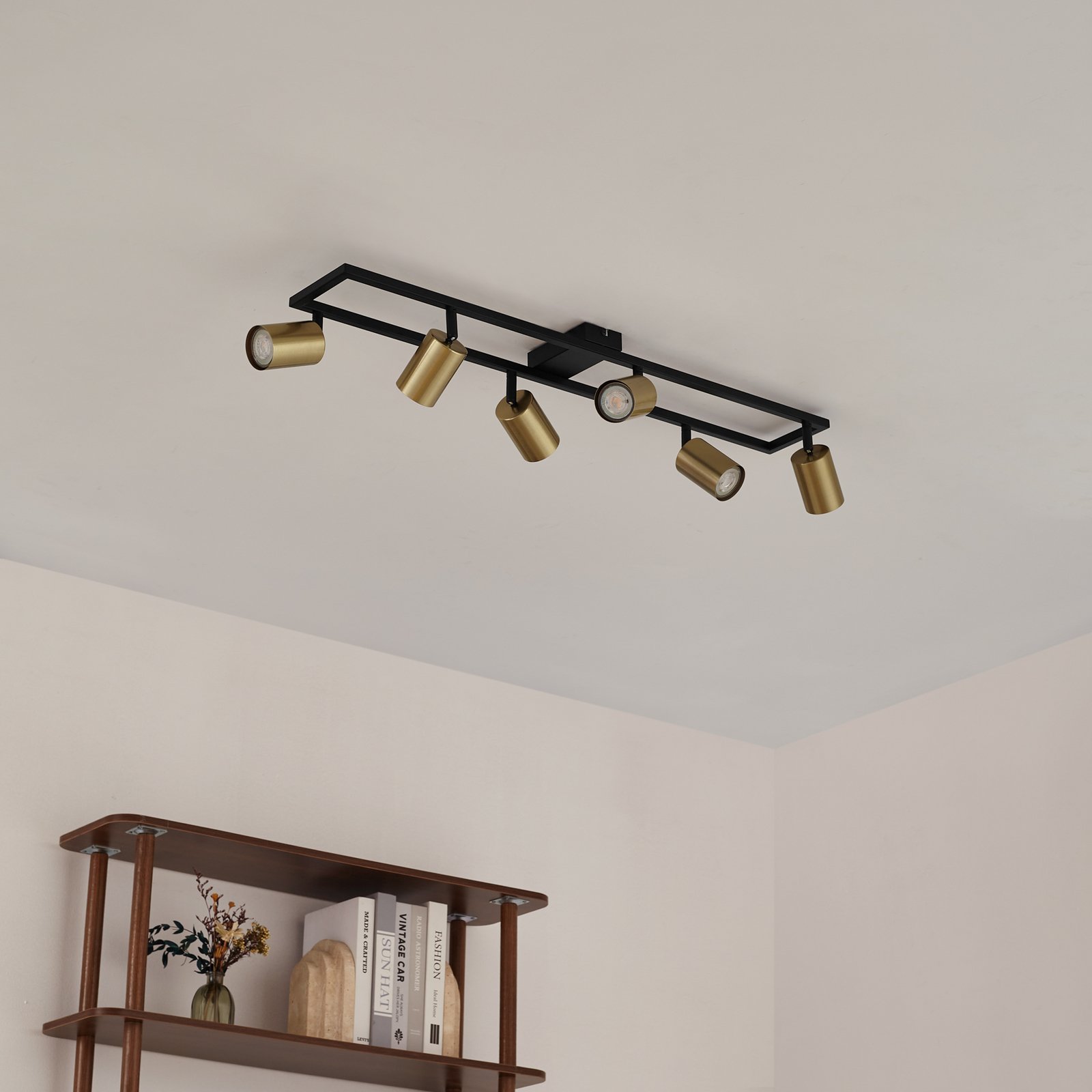 Lindby plafondspot Bravius, messing, 6-lamps, ijzer