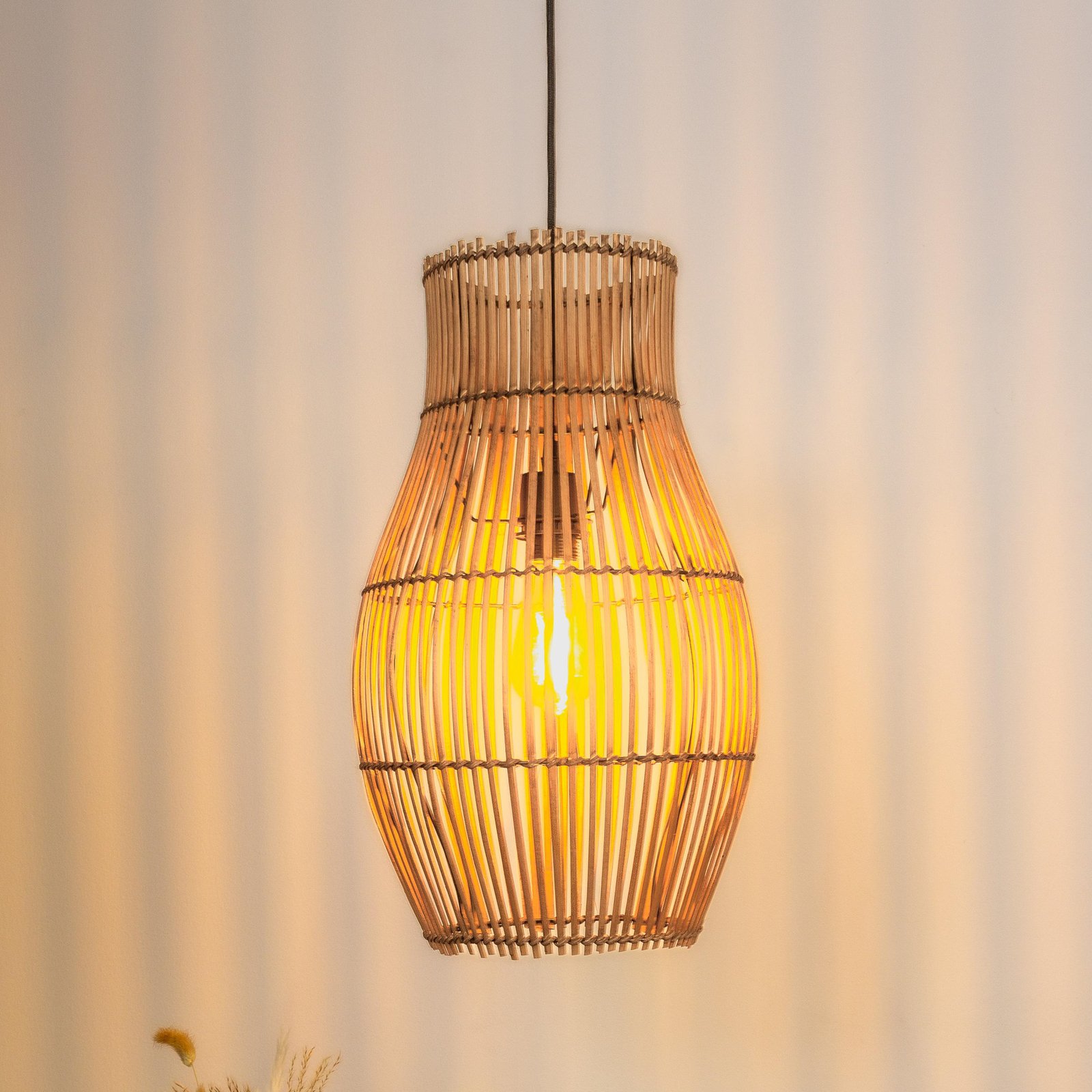 Bamboo pendant light, natural, height 48 cm, Ø 30 cm