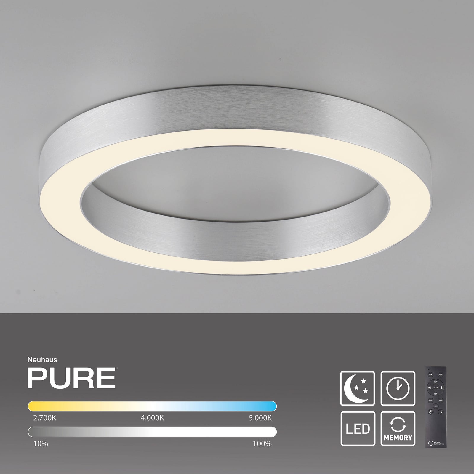 Lines LED-Deckenlampe, Ø 35 cm, silberfarben, CCT - PURE