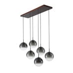 Lucande Veloura pendant light, 6-bulb, 100 cm, glass, wood
