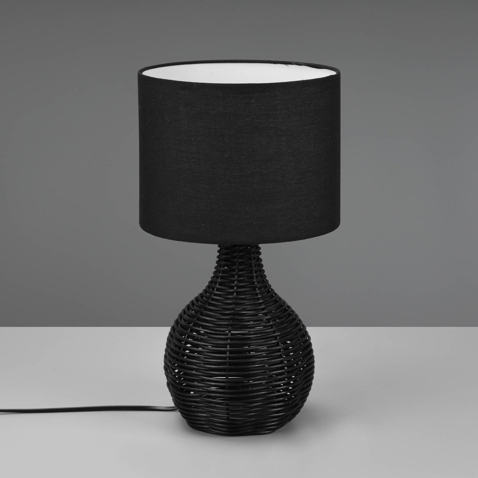 Sprout table lamp, rattan and fabric, black