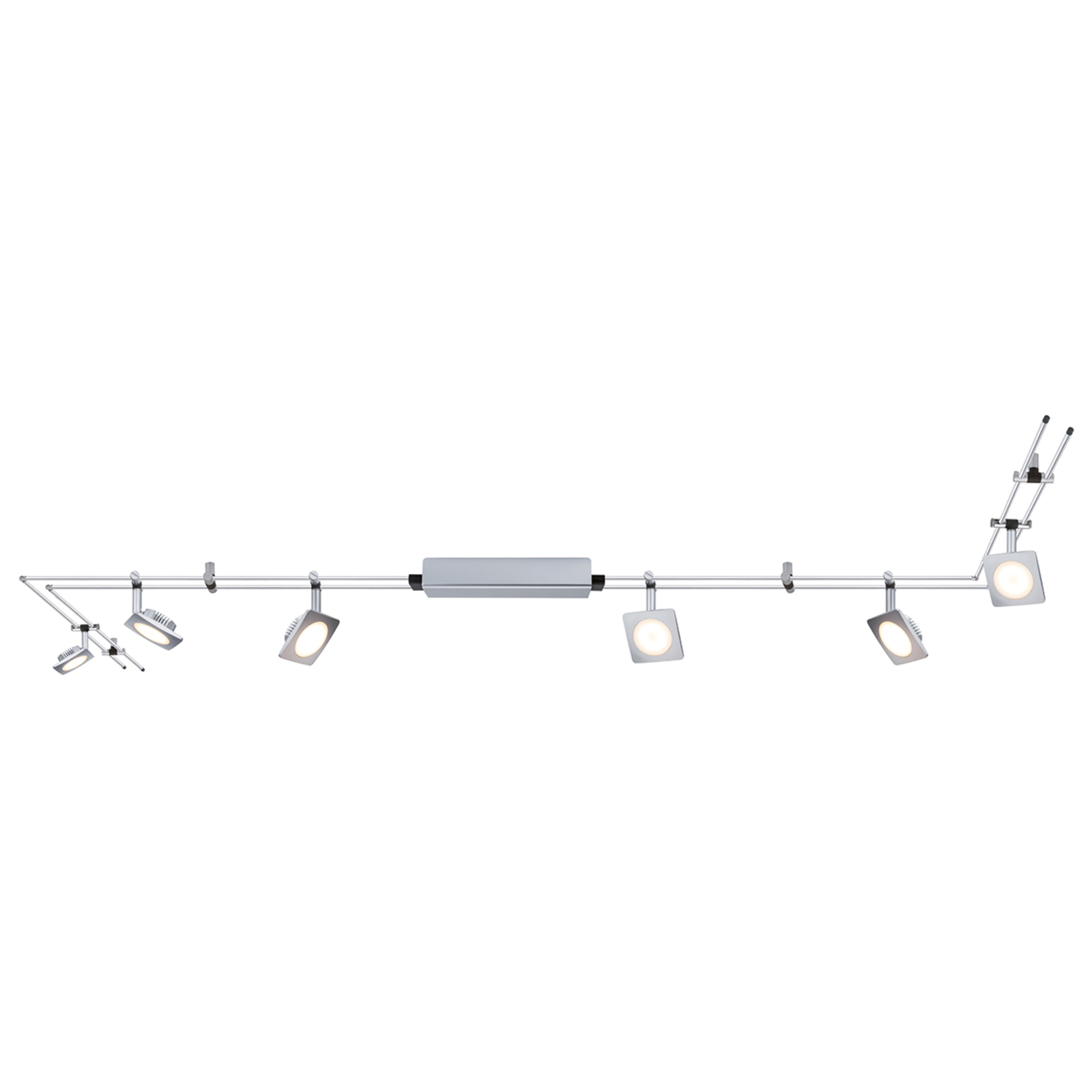 Paulmann QuadLED - Rail-skinnesystem med 6 lyskilder - kompletsystemer, skinnesystem - moderne lampe stue/spisestue - mat krom - Metal