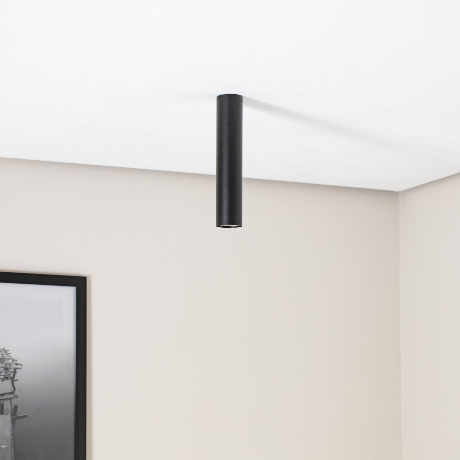 Tube ceiling light, cylindrical shape, black