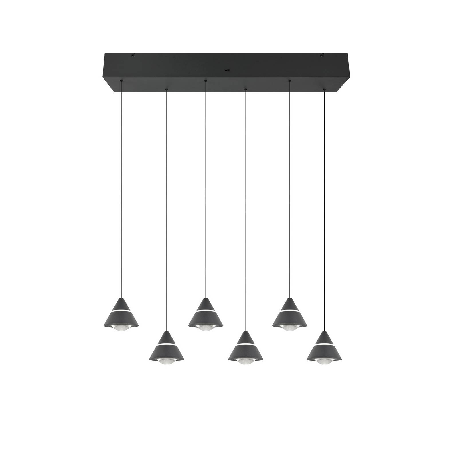 LED-Hängelampe Romeo, Länge 75 cm, schwarz, Metall, 6-flg.