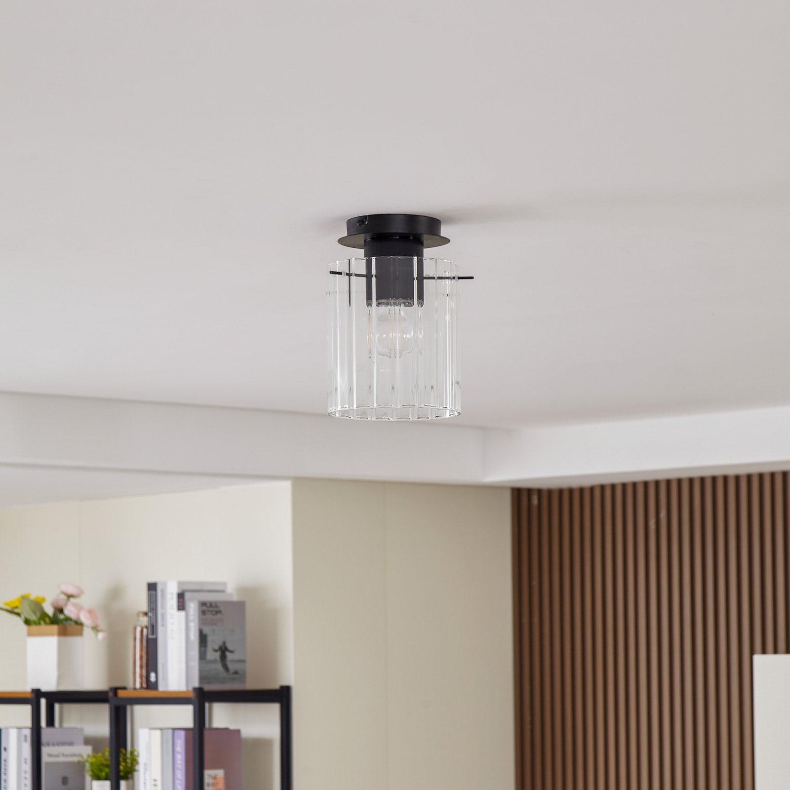 Lucande ceiling light Eirian, 1-bulb, black, glass, E27