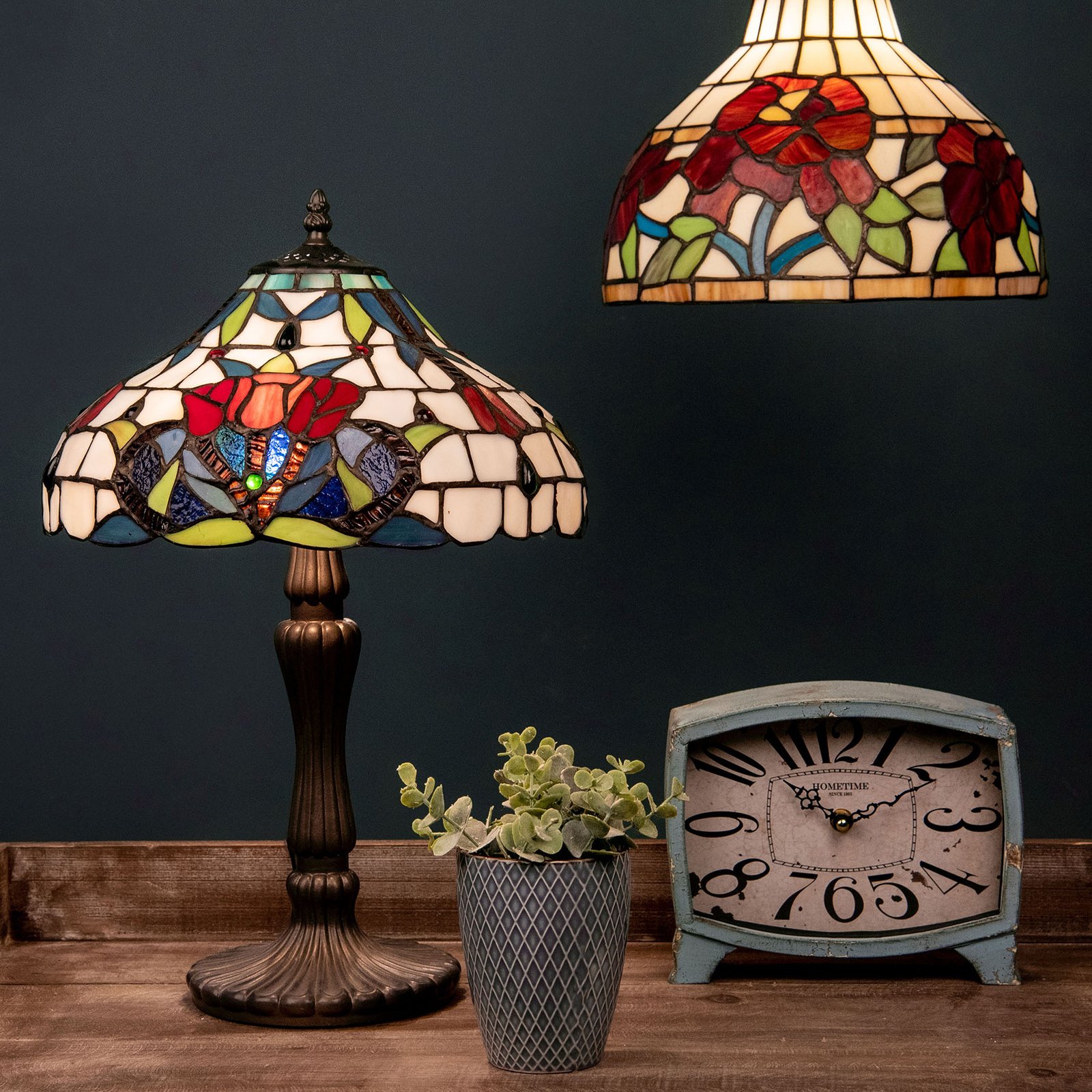 Clayre & Eef 5960 hanging light, colourful glass lampshade, for Living / Dining Room, metal, glass, E27, 60 W, energy efficiency: A++, H: 37 cm
