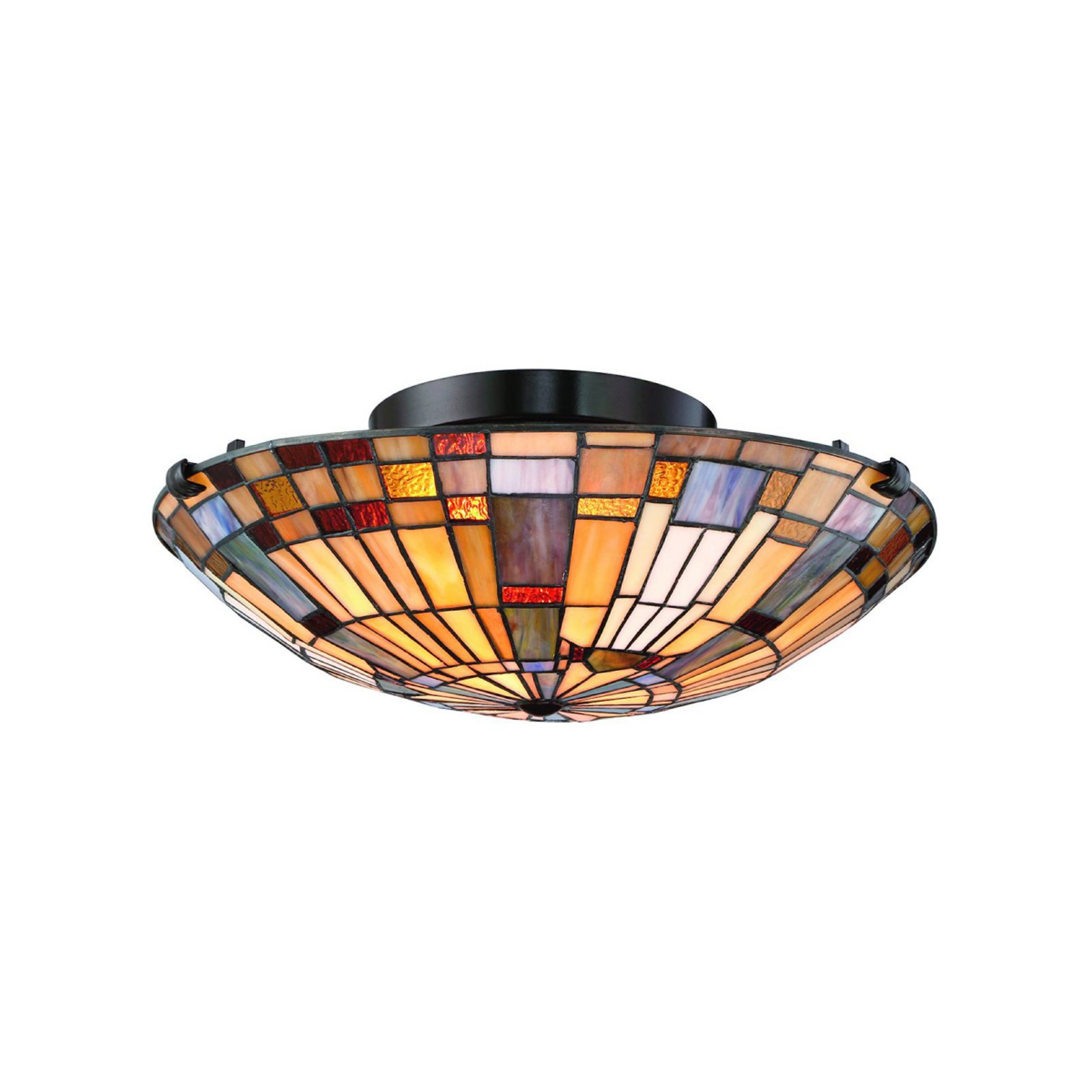 Inglenook ceiling light, Tiffany style, steel, glass, multicoloured