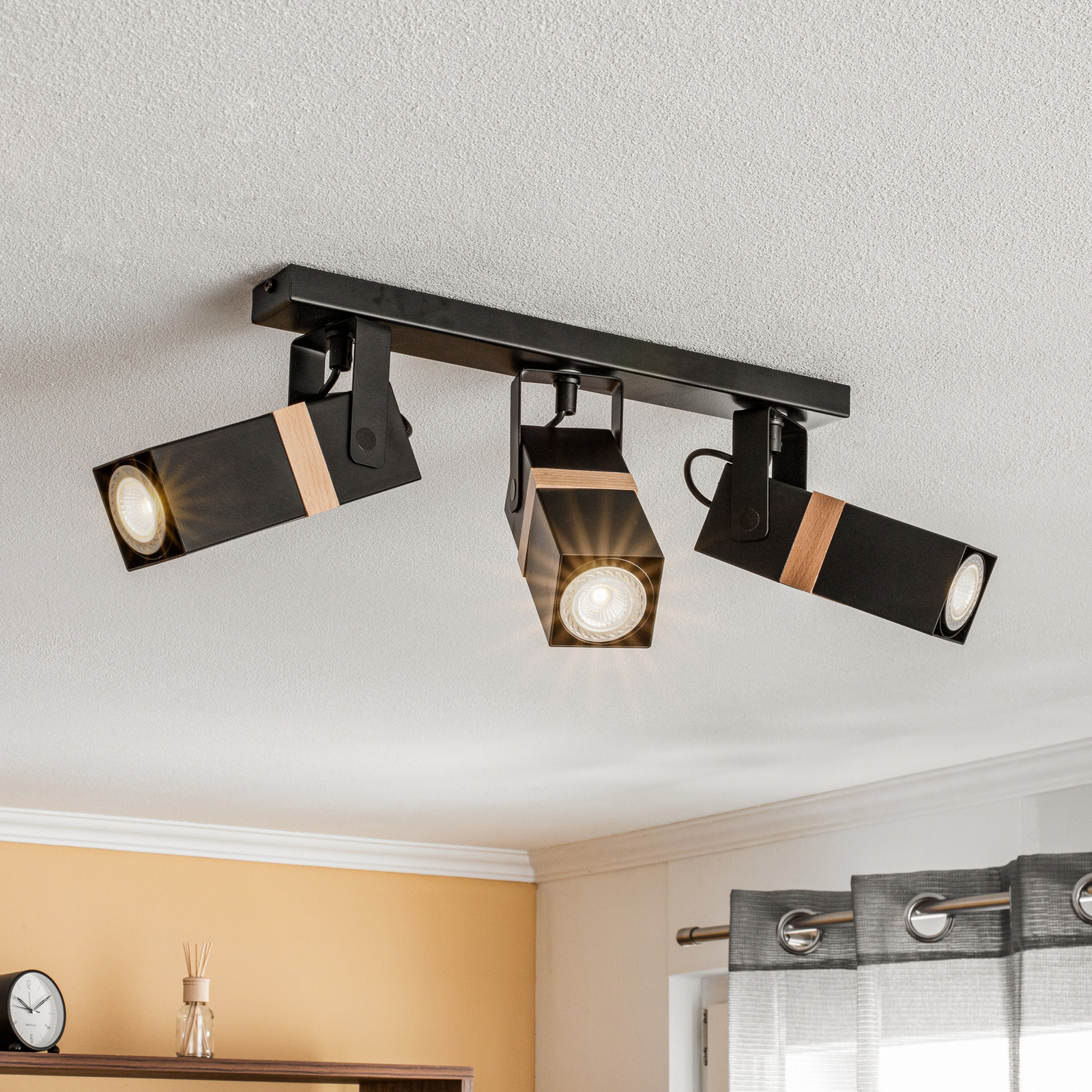 Vidar ceiling spotlight, black, three-bulb