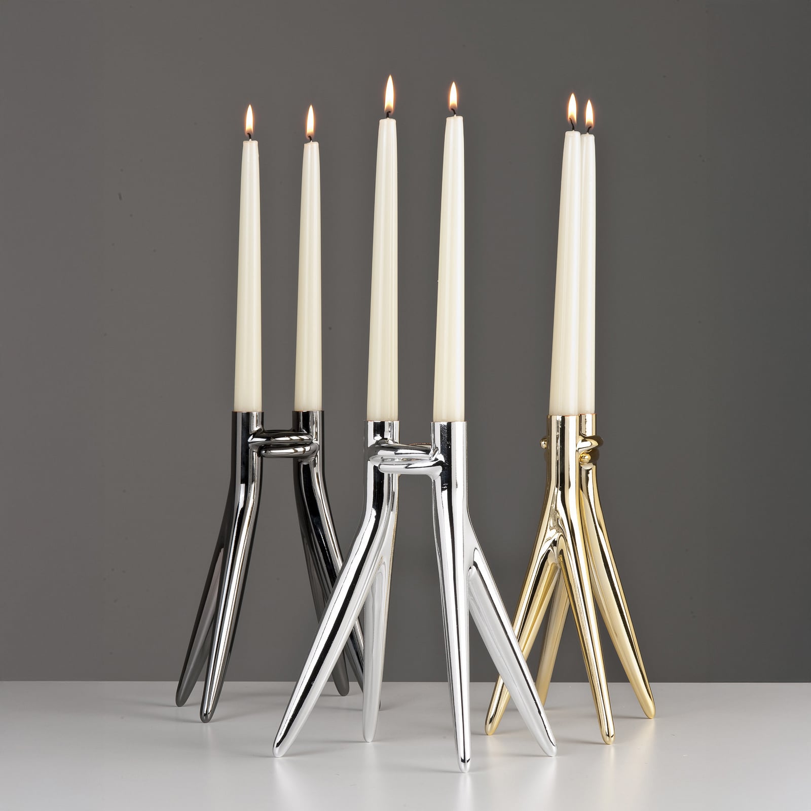 Abbracciaio candle holder, silver, height 25 cm, aluminium - Kartell