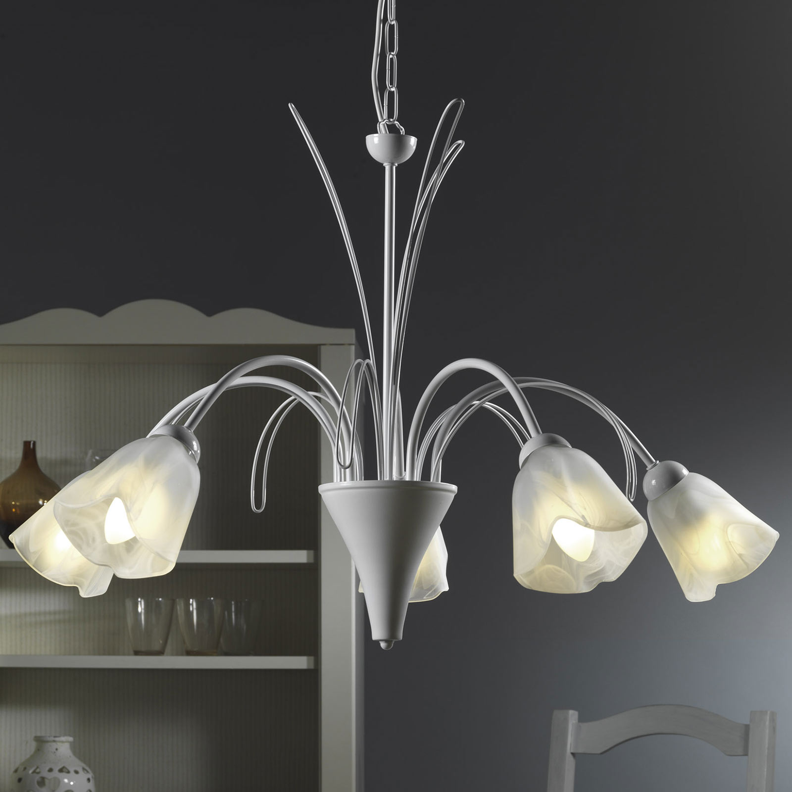 ONLI Antea hanging light, 5 alabaster glass lampshades | Other metals