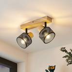Lindby Evinora ceiling spotlight, wood, 2-bulb