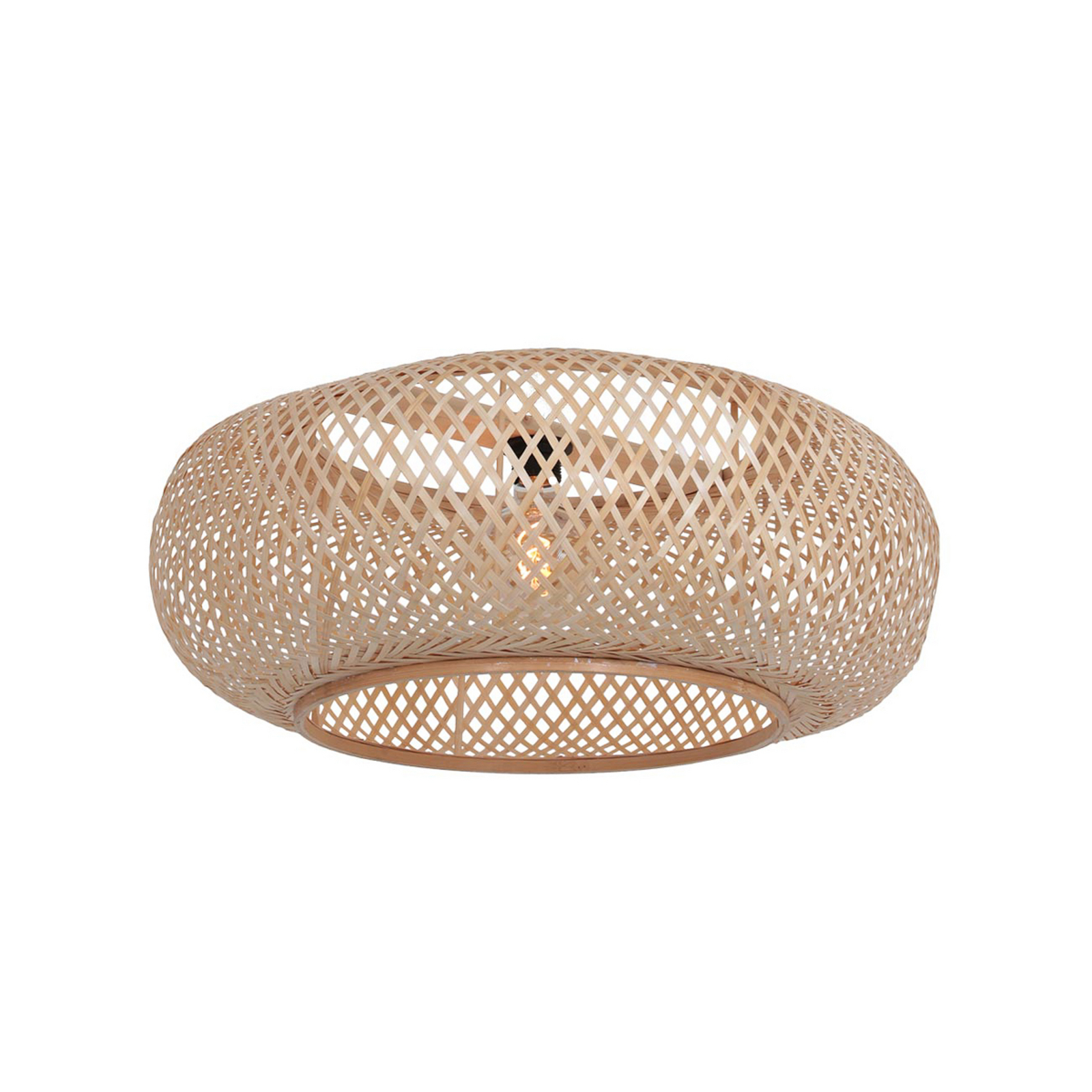 Lámpara de pie curva Sparkled Light, blanco/trenzado de bambú natural