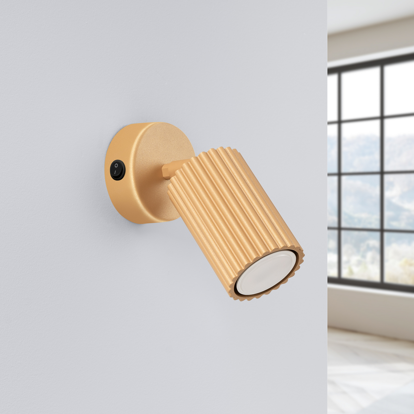 Foco de pared carbono, dorado, proyección 16 cm, interruptor