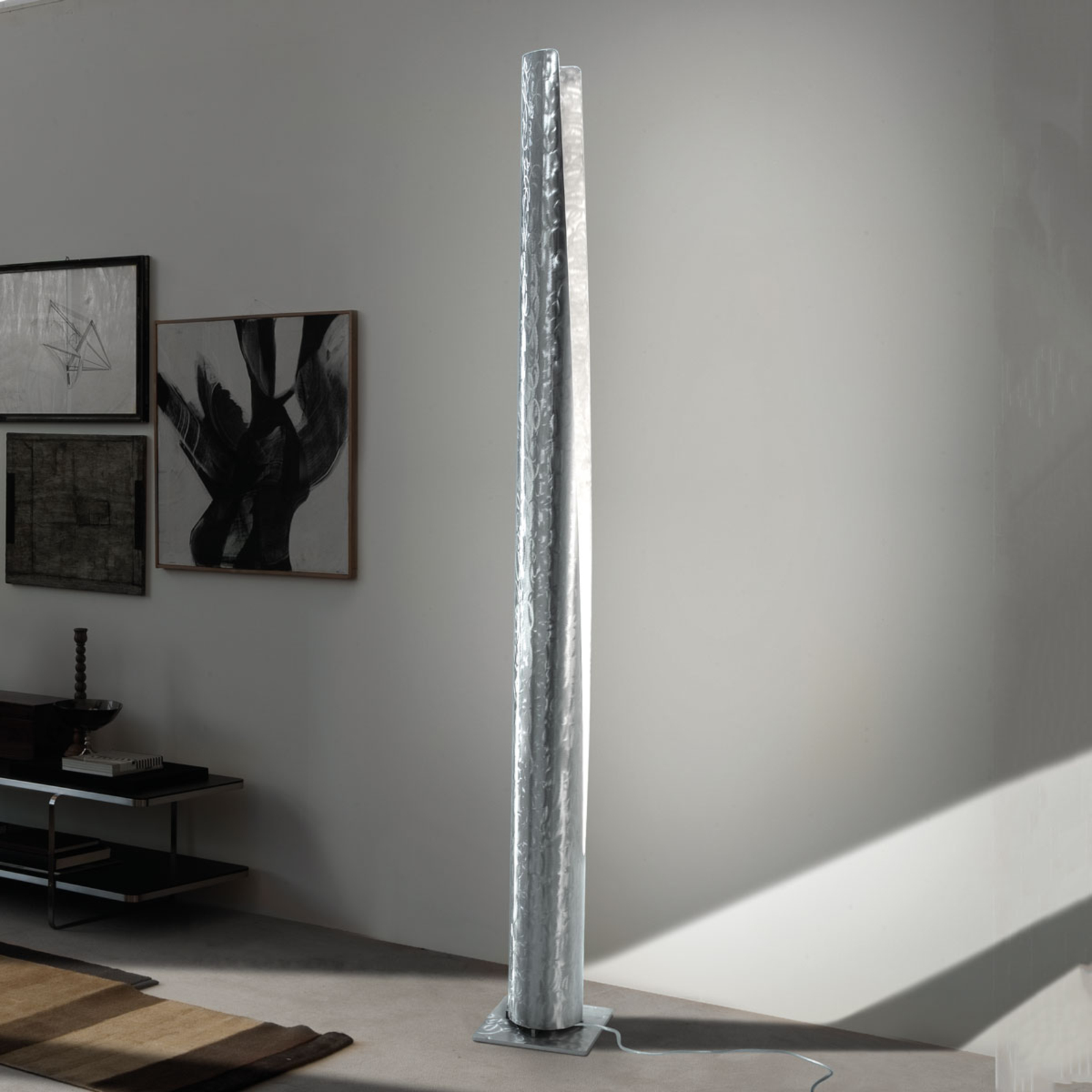 BRAGA Exclusive floor lamp Cannula in brushed steel, for Living / Dining Room, metal, E27, 150 W, energy efficiency: A++, L: 24 cm, W: 24 cm, H: 198 cm