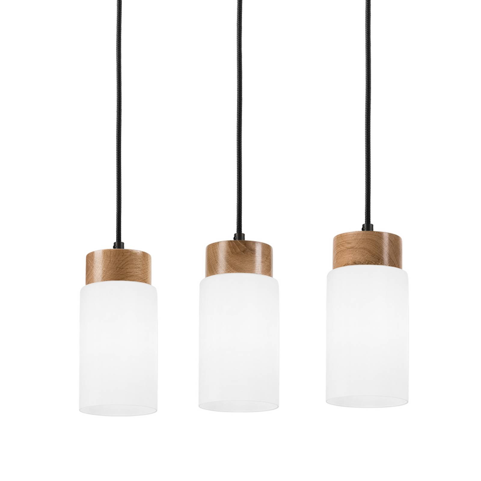Lampa wisząca Markus, szkło opalowe/drewno dębowe, długość 60 cm 3-punktowa.