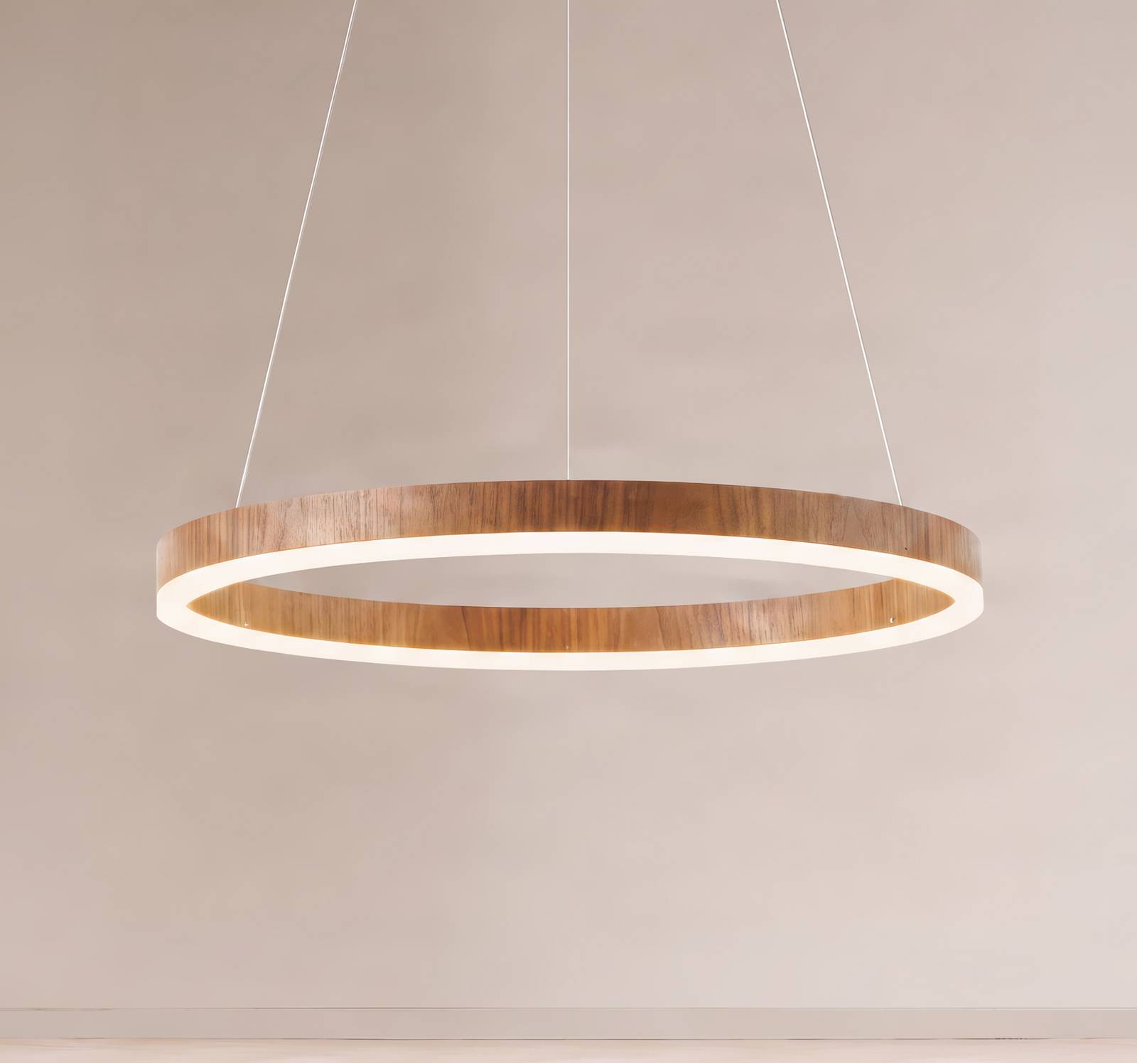 Żyrandol LED Lucande Thelma, orzech/szary, Ø 70 cm