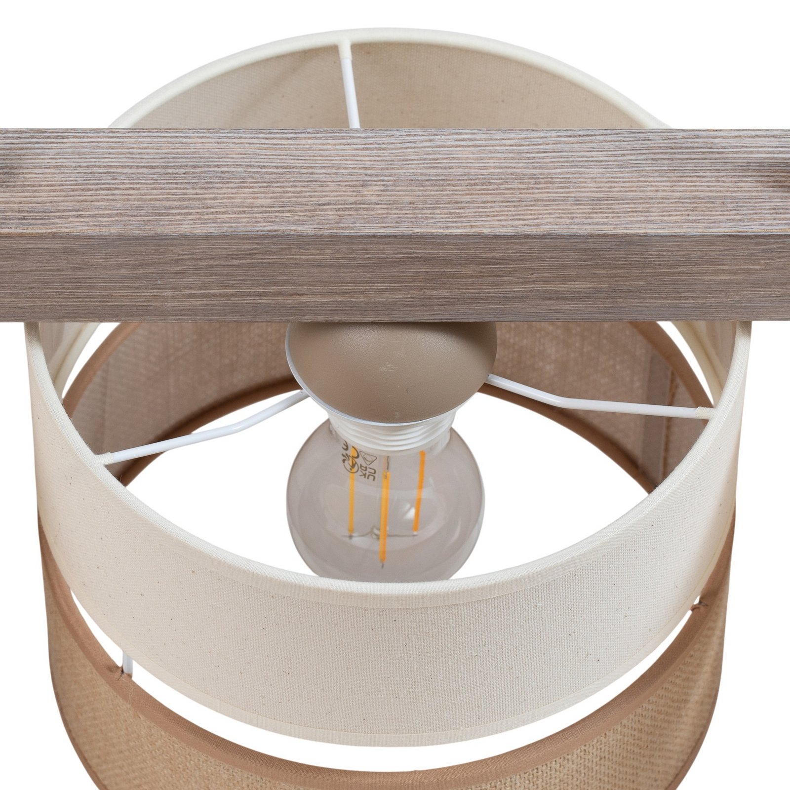 Żyrandol Treeon, 3-punktowa, drewno, juta, kolor naturalny/ecru