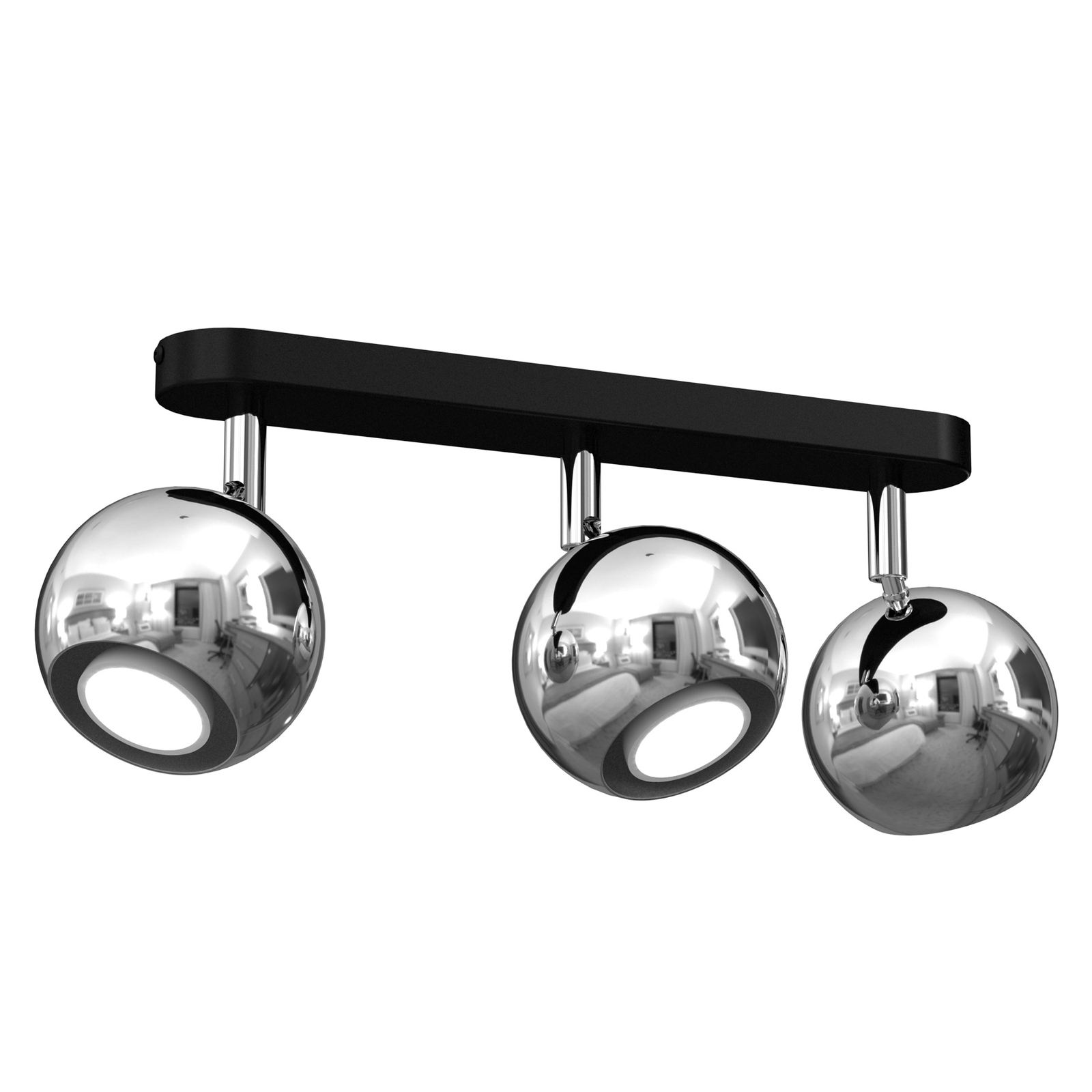 Plafondspot Cornet, 3-lamps lang zwart/chroom