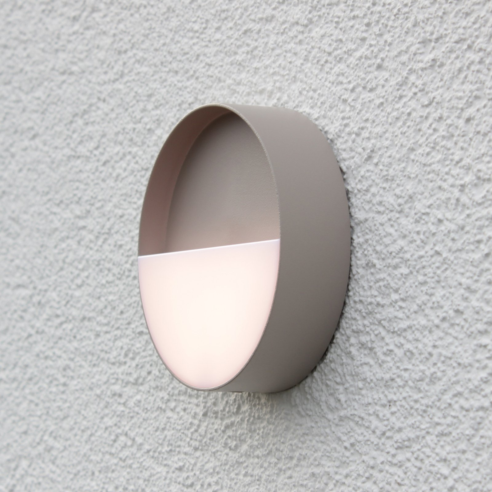 Candeeiro de parede exterior recarregável Meg LED, cor de areia, Ø 15 cm