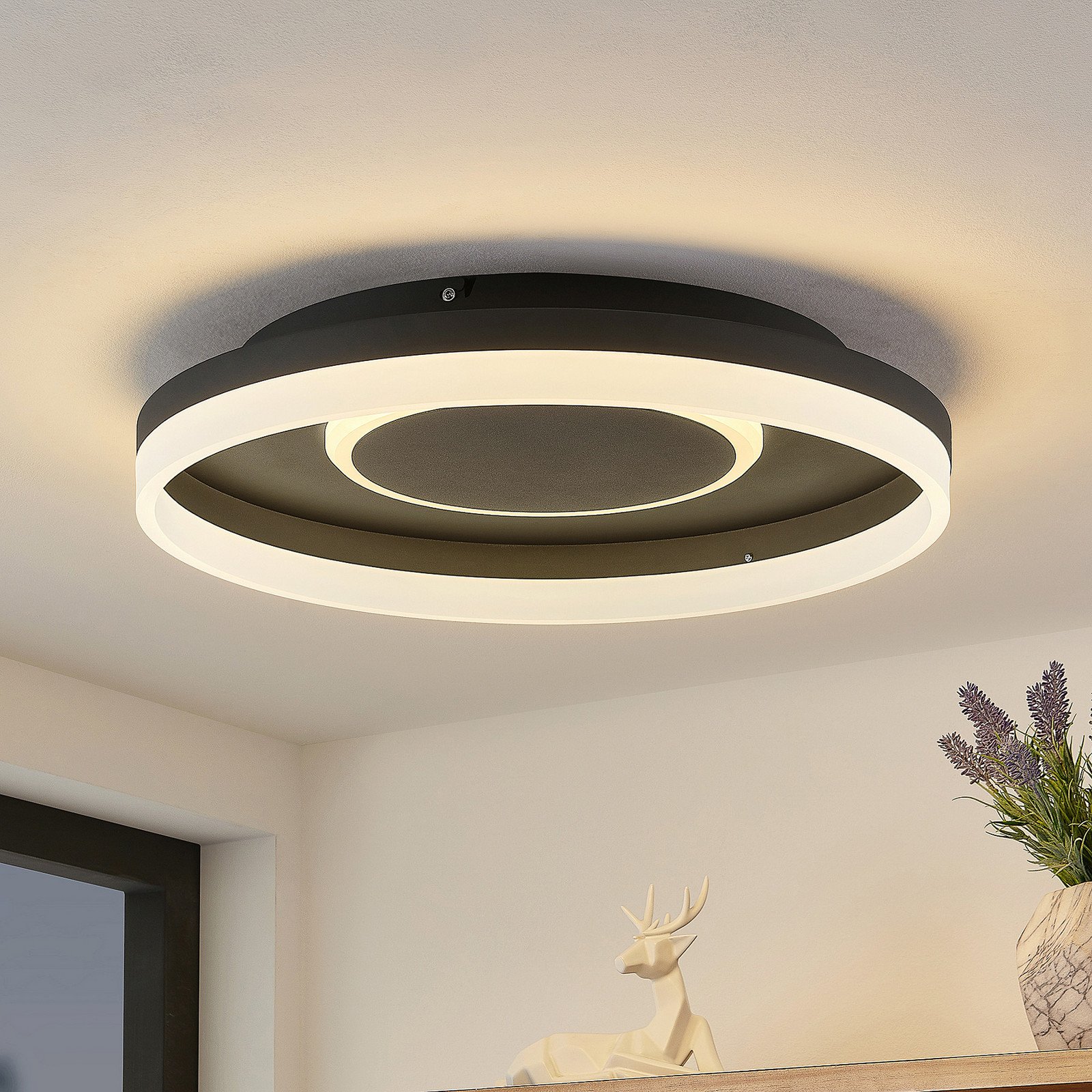 Lindby Felisha plafonieră LED RGBW negru - Camera de zi / sufragerie - Modern - nisip negru - Plastic
