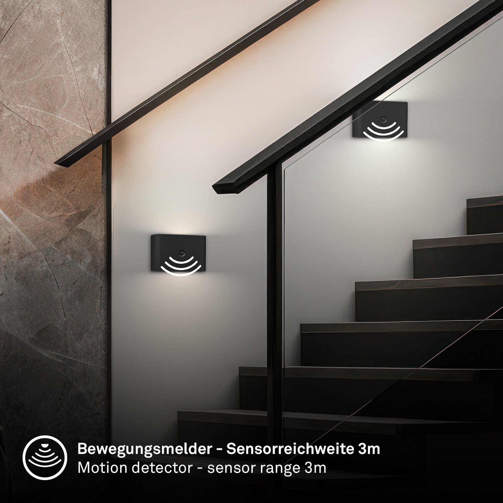 LED-akutoitega seinavalgusti Chat, must, 16 cm, plast, andur