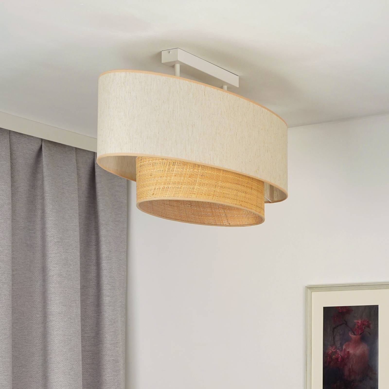 Lampa sufitowa Euluna Boho Cotton, beżowy, naturalna rafia, 80 cm