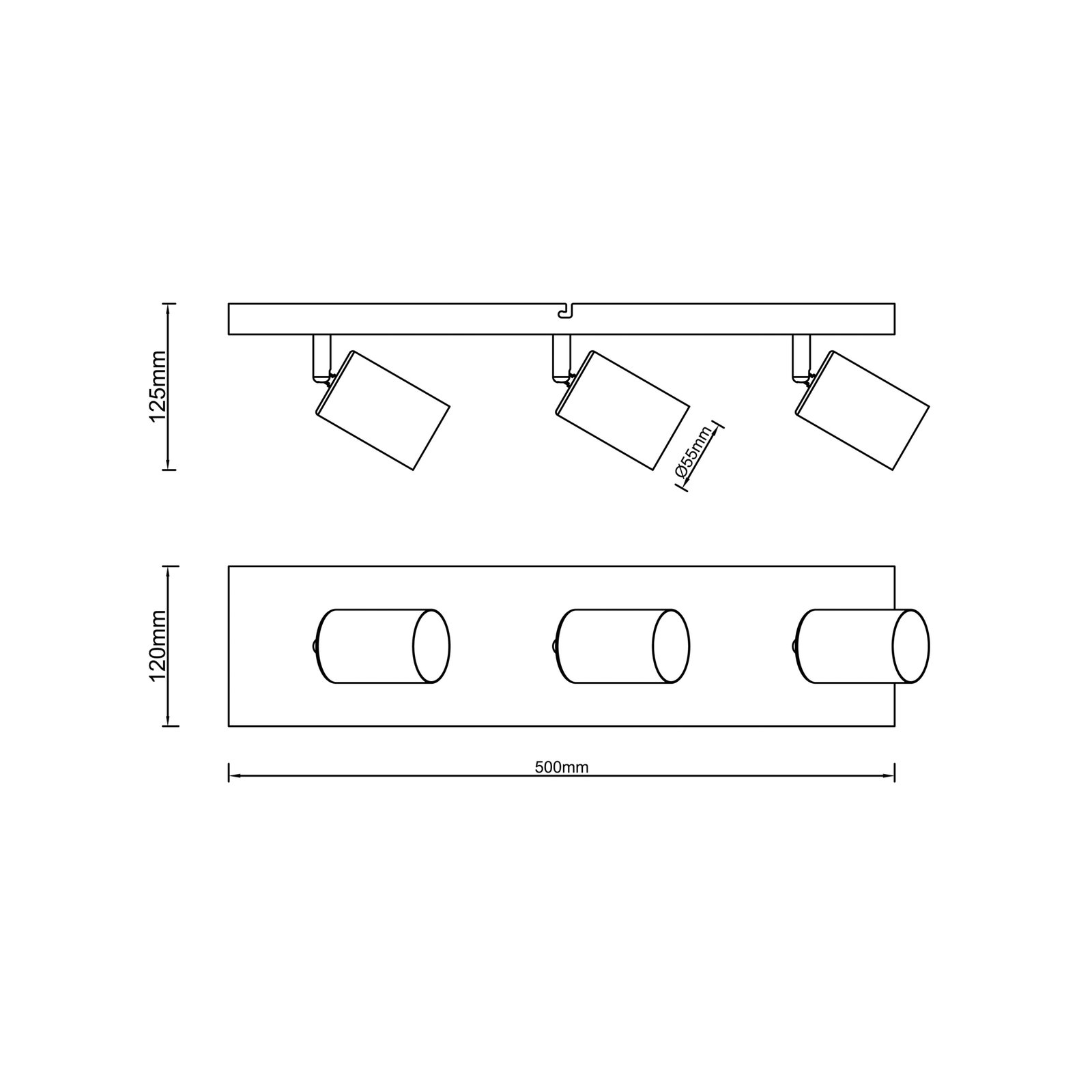 "Jello" lubinis prožektorius, 50 cm ilgio, juodas, 3 žibintų, metalinis