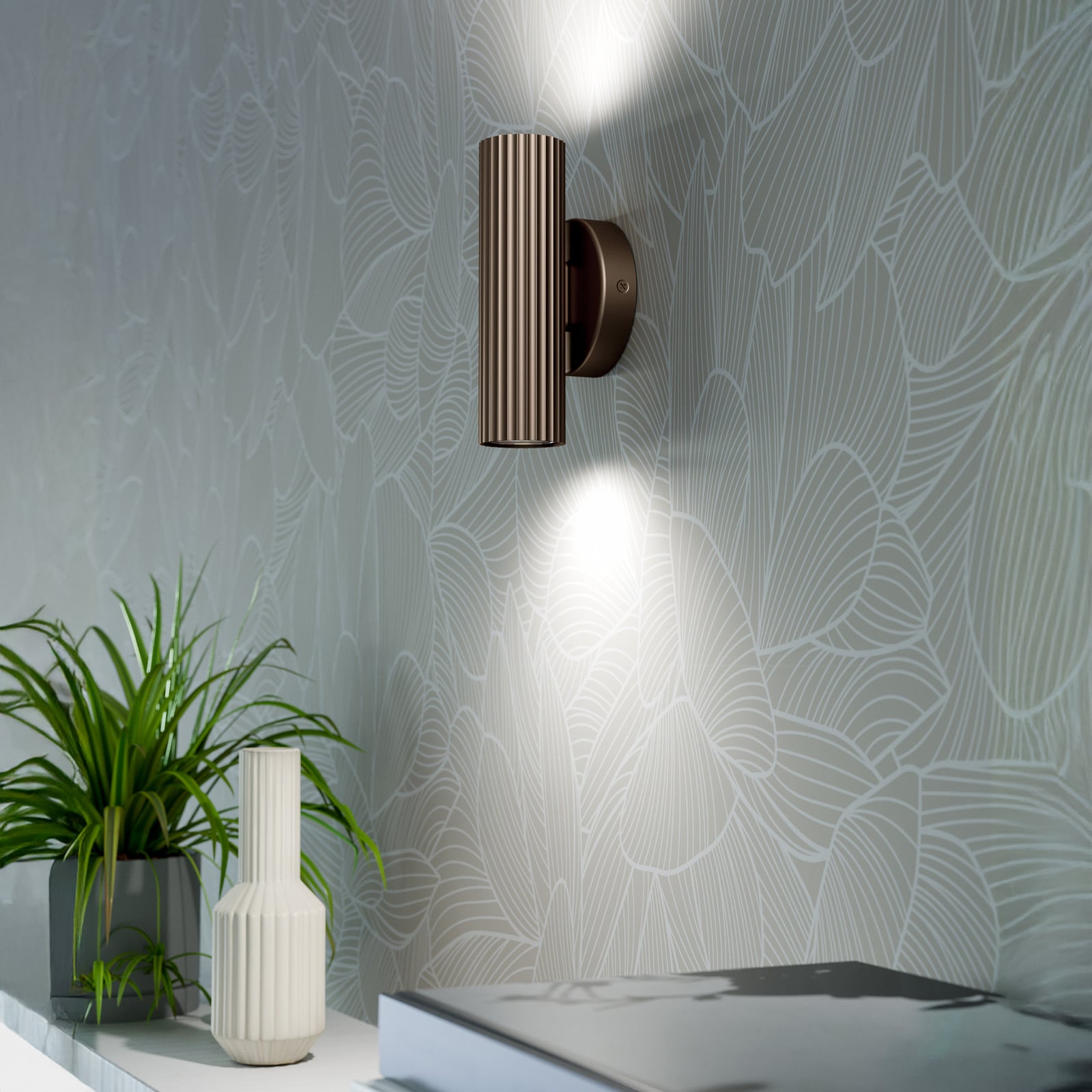 Væglampe Portillo, bronze, højde 20 cm, 2 lyskilder, Metal, GU10