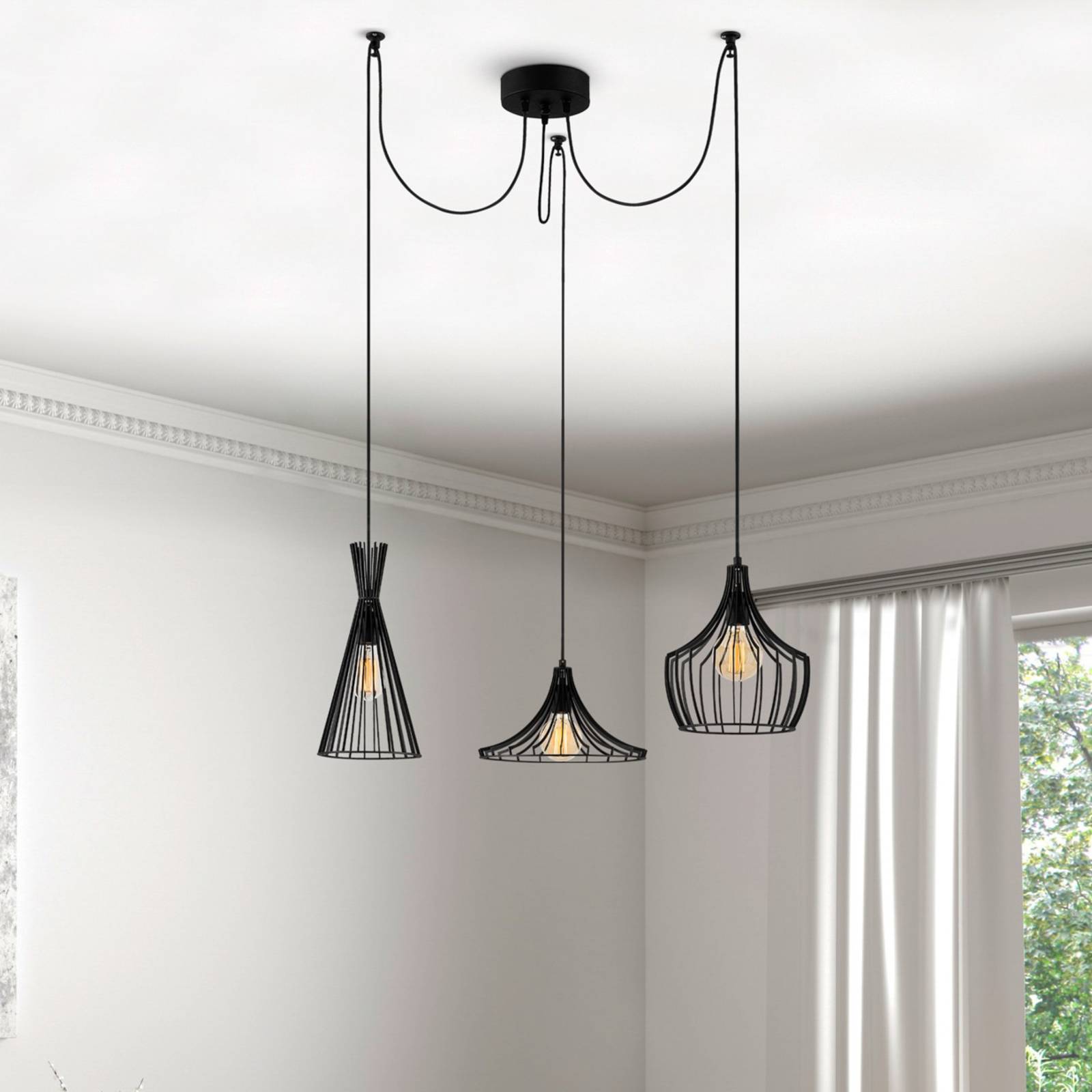 Opviq Suspension Mezopotamya N-1291 à 3 lampes noire