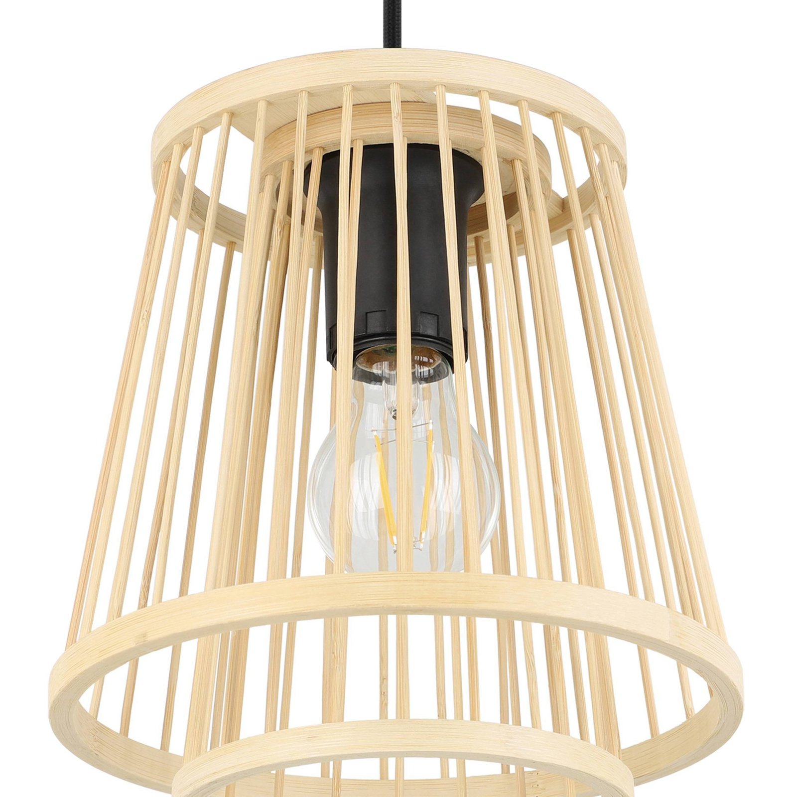 Suspension Hykeham, longueur 91 cm, naturel, 3 lampes, bambou