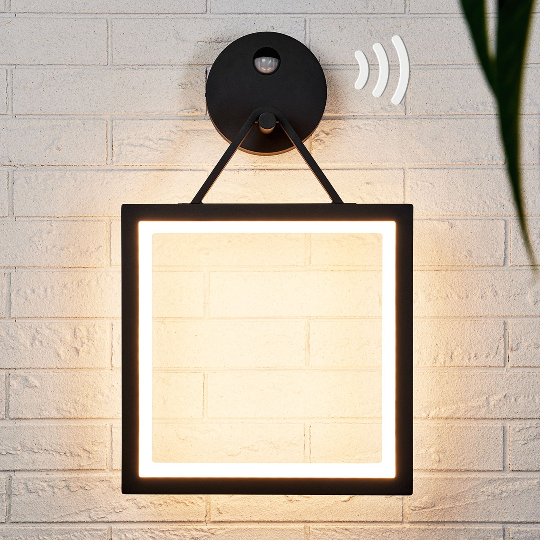 Lucande Square LED wall lamp Mirco with motion detector, aluminium, plastic, 13 W, energy efficiency: A+, W: 30 cm, H: 48.3 cm
